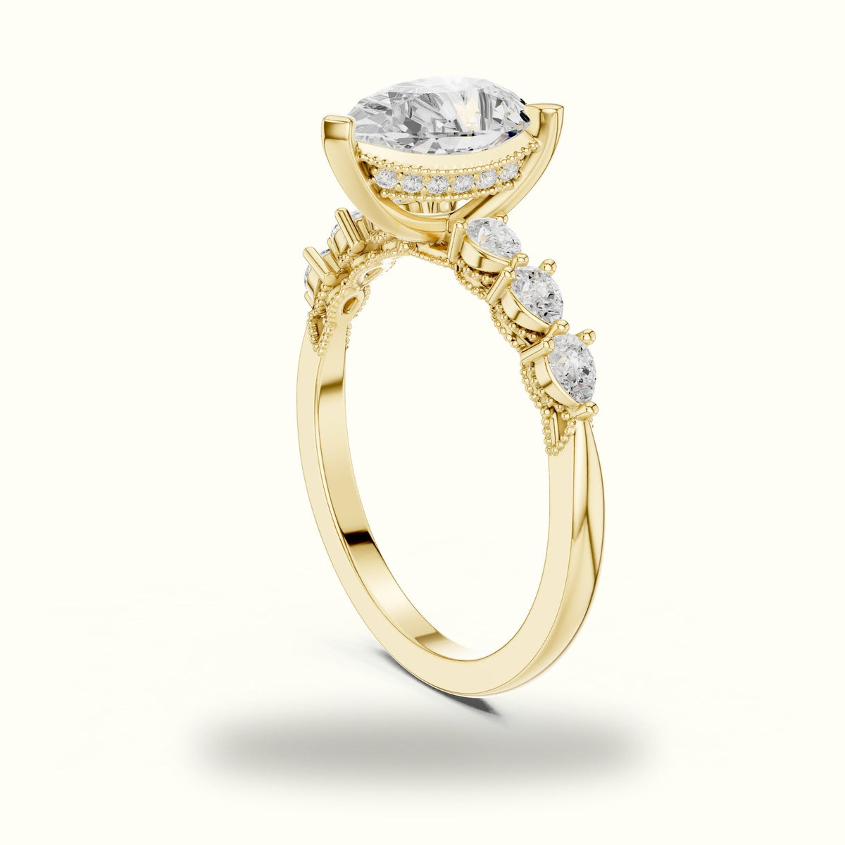 Pear Vintage Hidden Halo Lab-Grown Diamond Engagement Ring — Yellow gold, view 1 | Crystal N Cuts