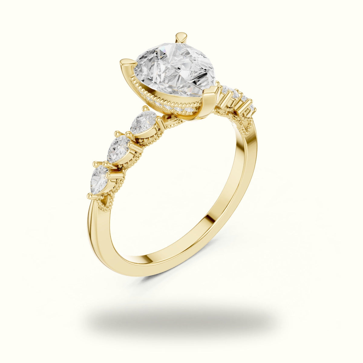 Pear Vintage Hidden Halo Lab-Grown Diamond Engagement Ring — Yellow gold, view 2 | Crystal N Cuts