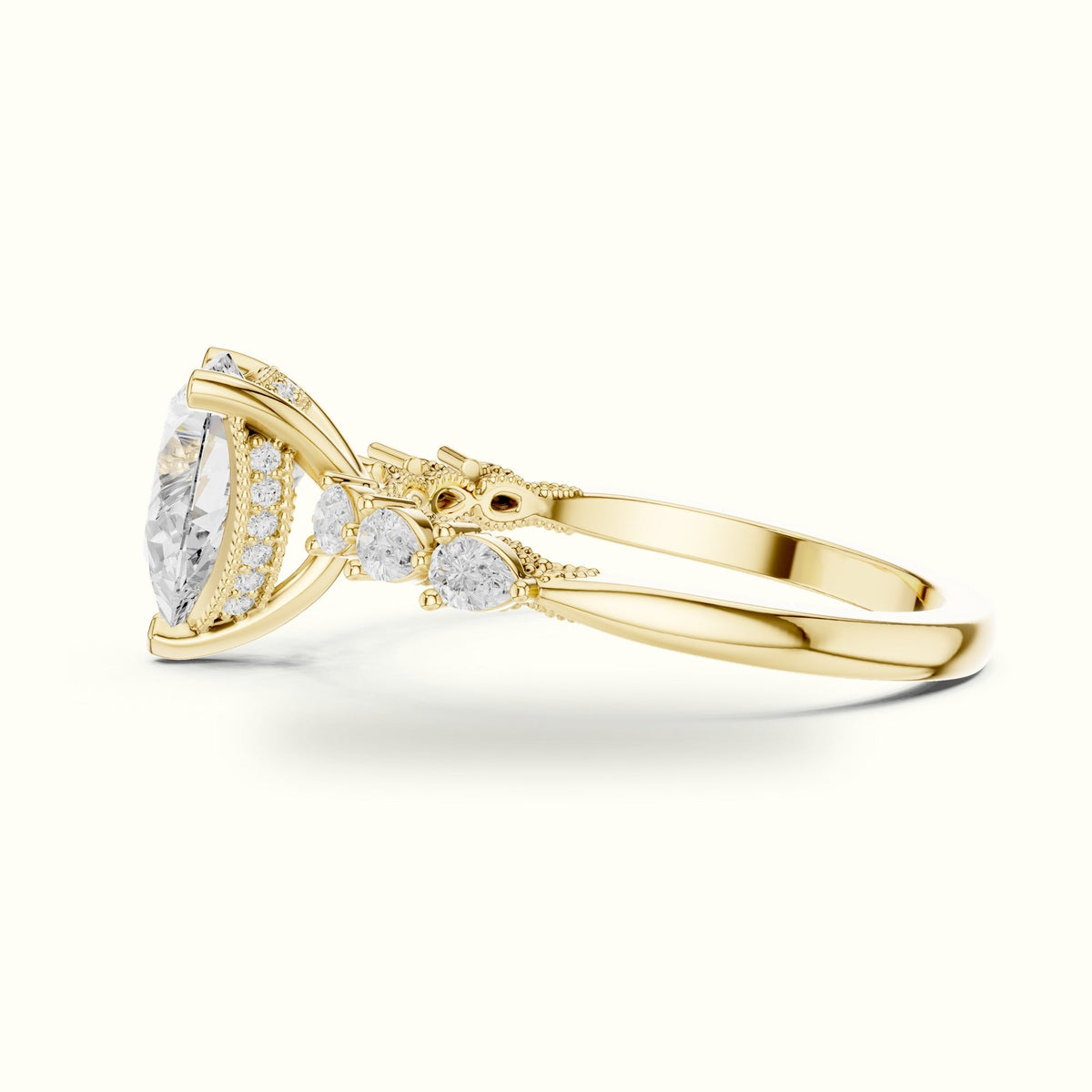 Pear Vintage Hidden Halo Lab-Grown Diamond Engagement Ring — Yellow gold, view 3 | Crystal N Cuts