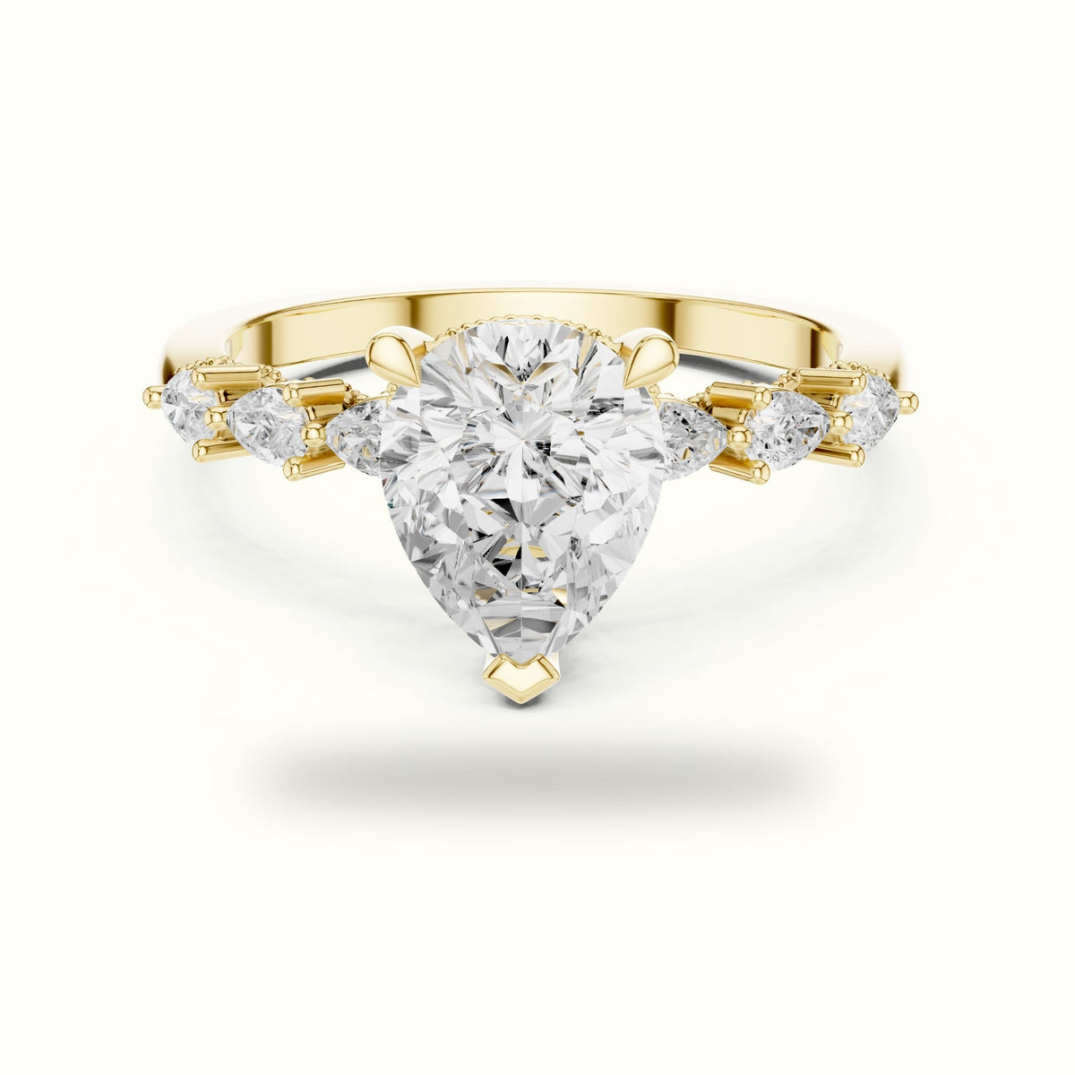 Pear Vintage Hidden Halo Lab-Grown Diamond Engagement Ring — Yellow gold, front view | Crystal N Cuts