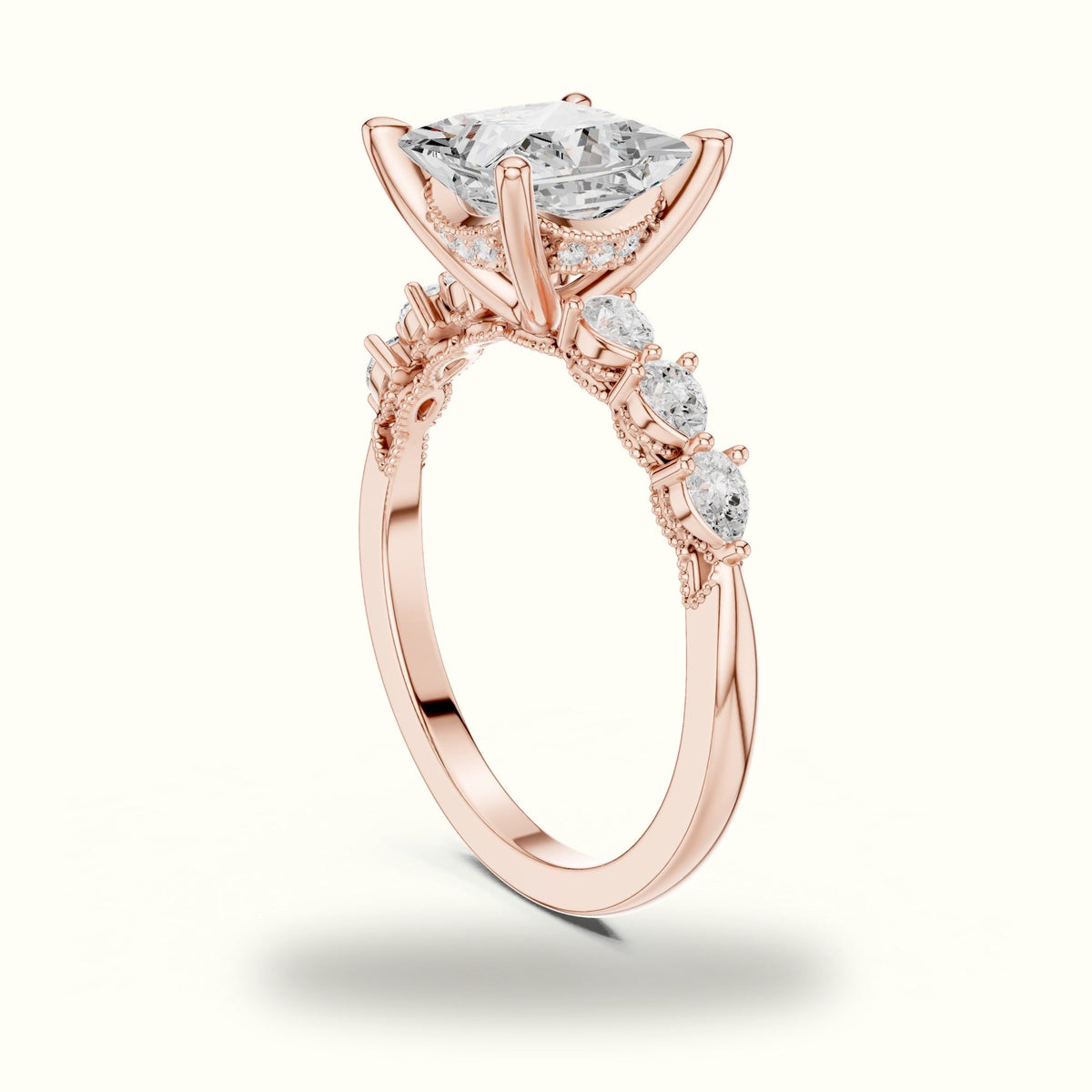 Princess Vintage Hidden Halo Lab-Grown Diamond Engagement Ring — Rose gold, view 1 | Crystal N Cuts