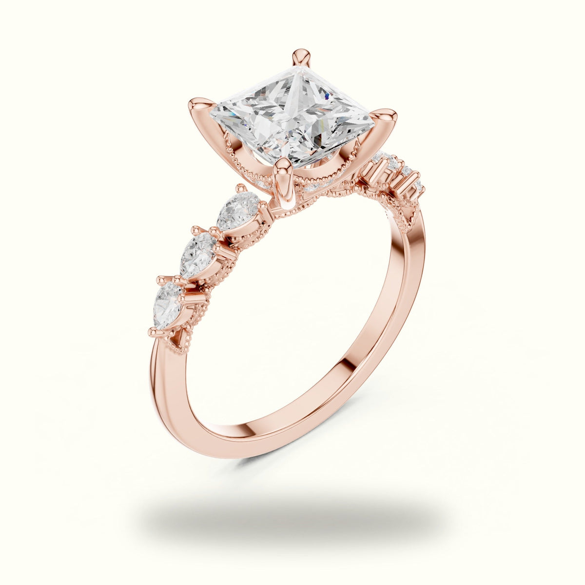 Princess Vintage Hidden Halo Lab-Grown Diamond Engagement Ring — Rose gold, view 2 | Crystal N Cuts