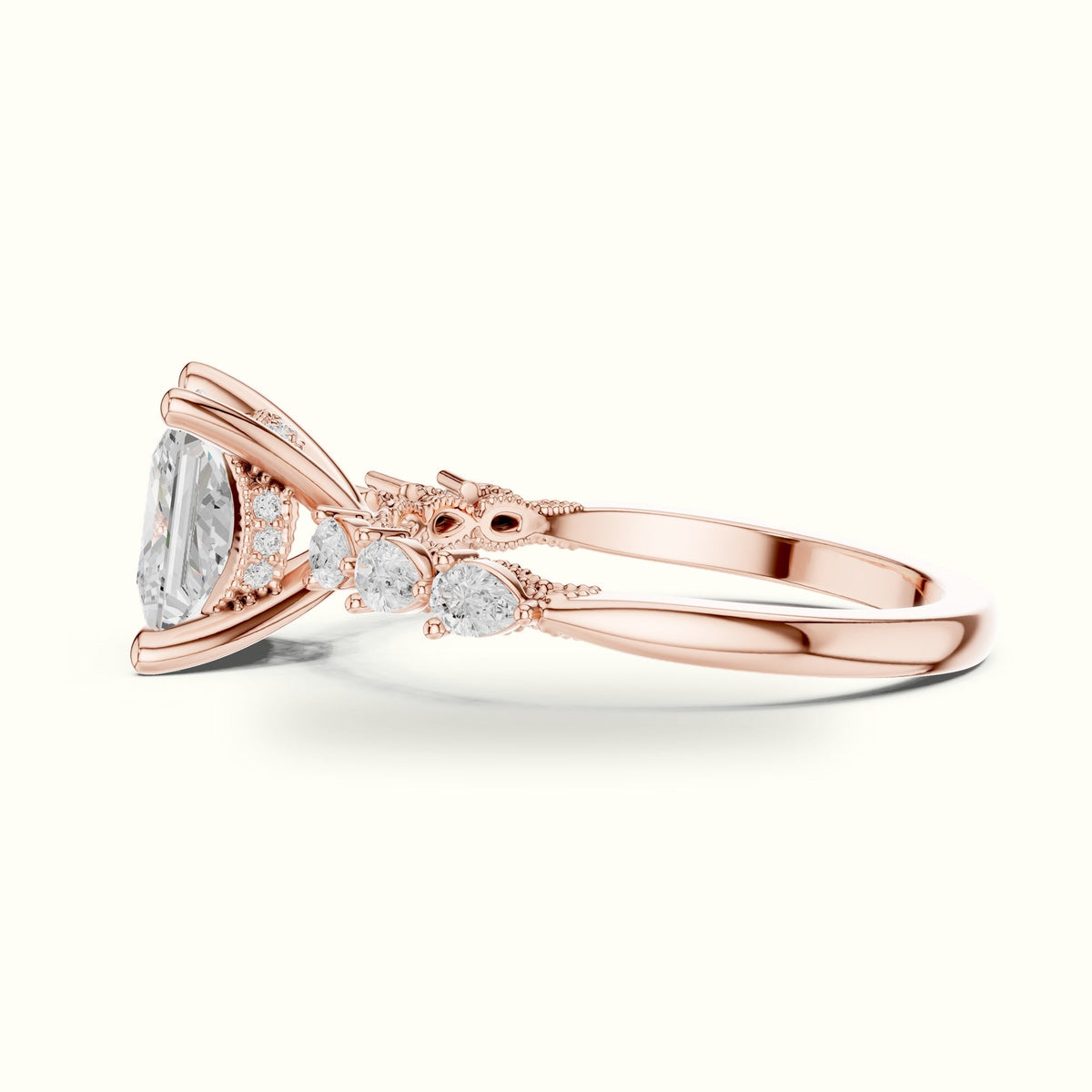 Princess Vintage Hidden Halo Lab-Grown Diamond Engagement Ring — Rose gold, view 3 | Crystal N Cuts