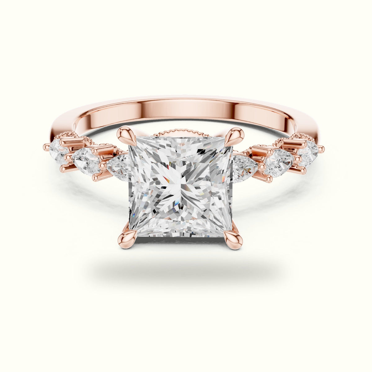 Princess Vintage Hidden Halo Lab-Grown Diamond Engagement Ring — Rose gold, front view | Crystal N Cuts
