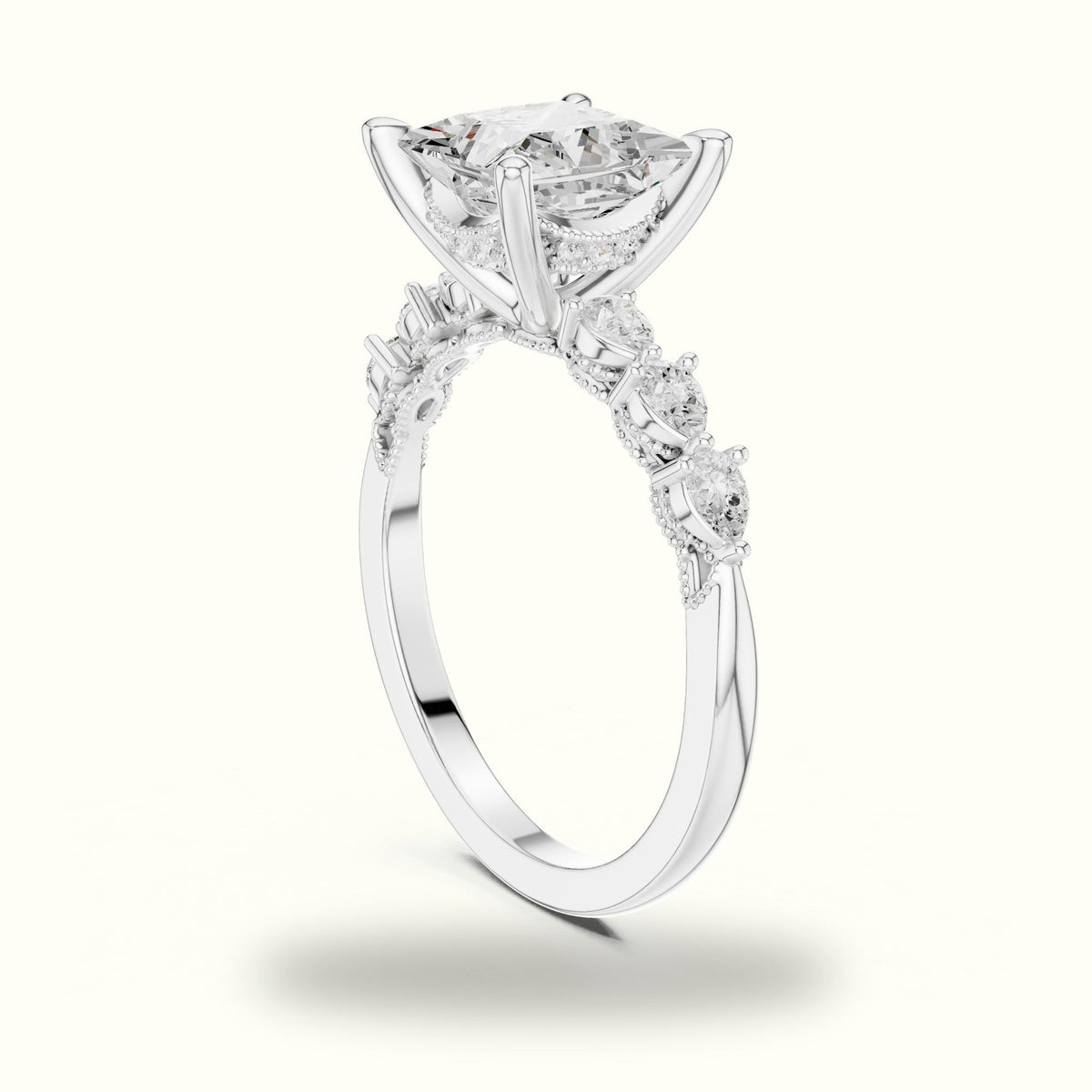 Princess Vintage Hidden Halo Lab-Grown Diamond Engagement Ring — White gold, view 1 | Crystal N Cuts
