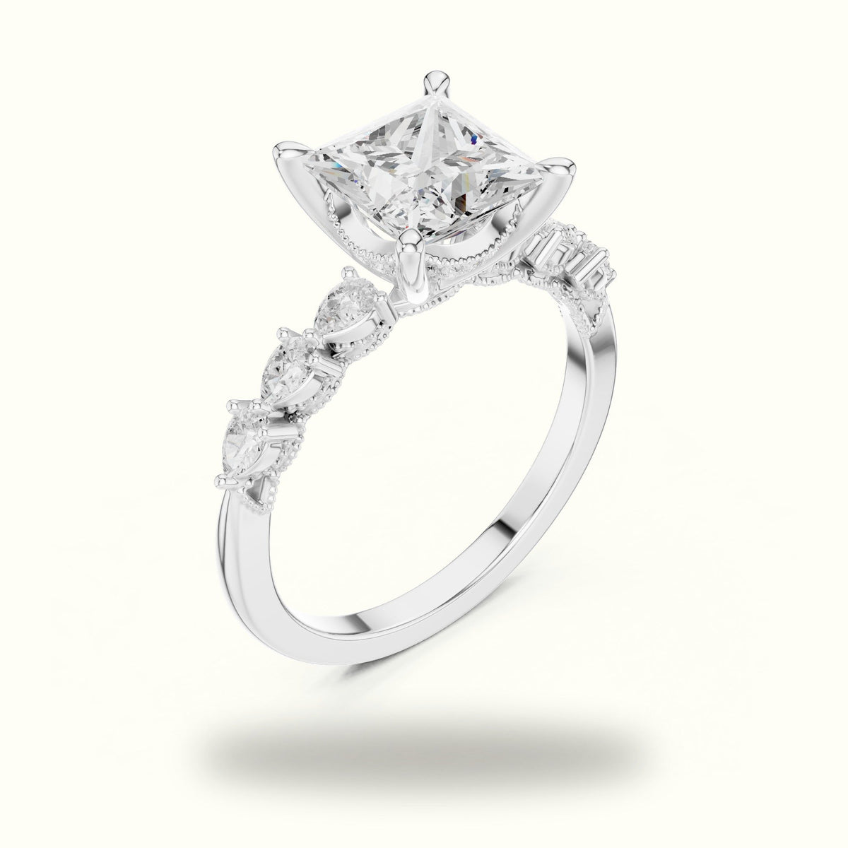 Princess Vintage Hidden Halo Lab-Grown Diamond Engagement Ring — White gold, view 2 | Crystal N Cuts