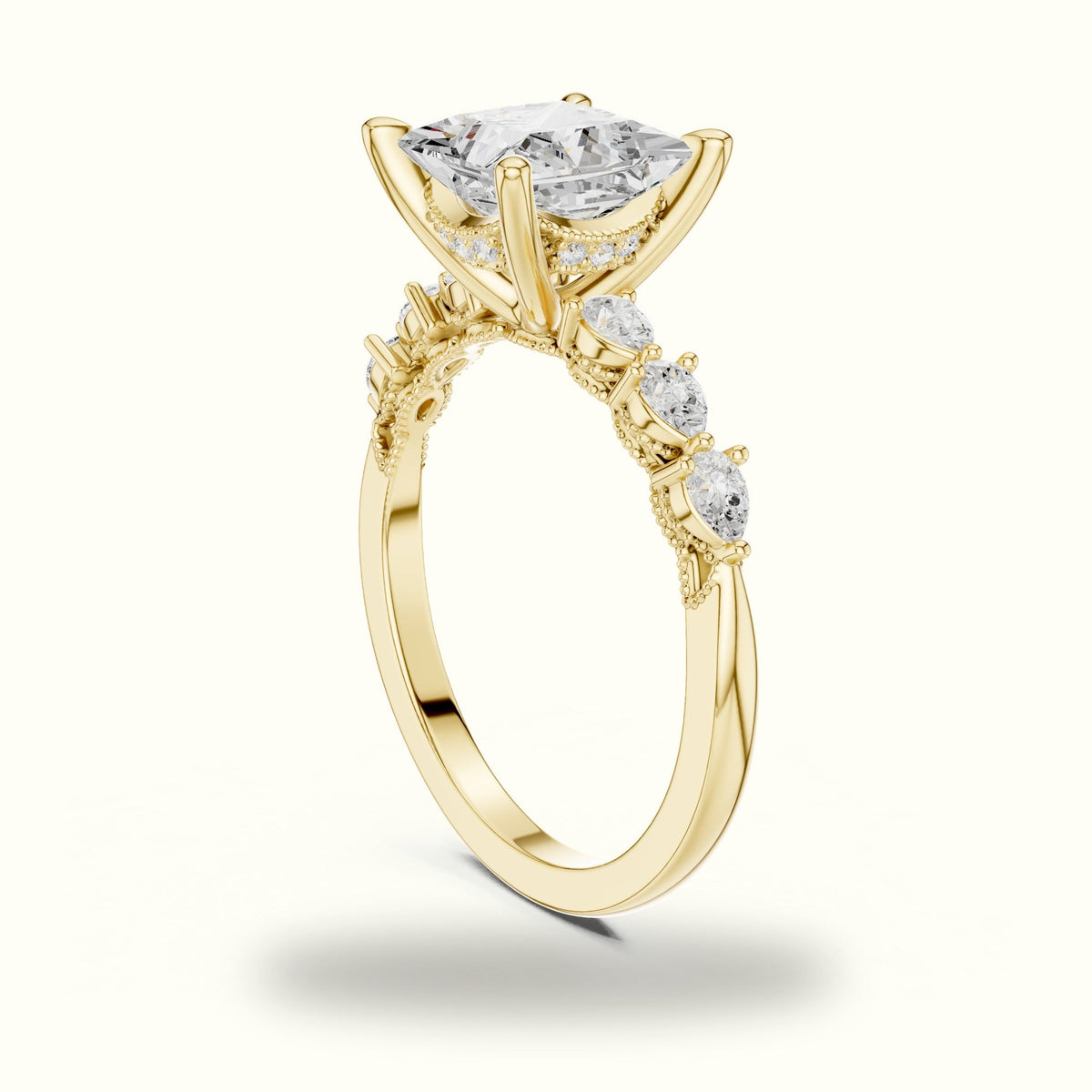 Princess Vintage Hidden Halo Lab-Grown Diamond Engagement Ring — Yellow gold, view 1 | Crystal N Cuts