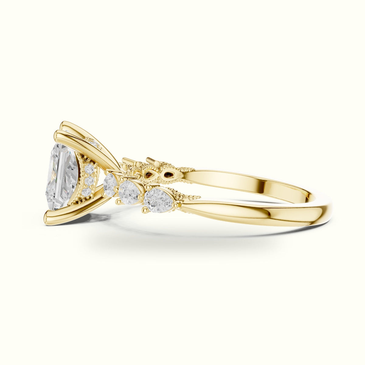 Princess Vintage Hidden Halo Lab-Grown Diamond Engagement Ring — Yellow gold, view 3 | Crystal N Cuts