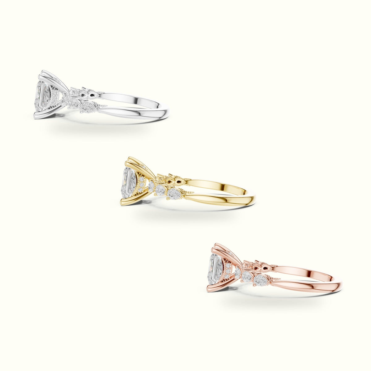 Princess Vintage Hidden Halo Lab-Grown Diamond Engagement Ring — Rose gold, in yellow, white and rose gold | Crystal N Cuts