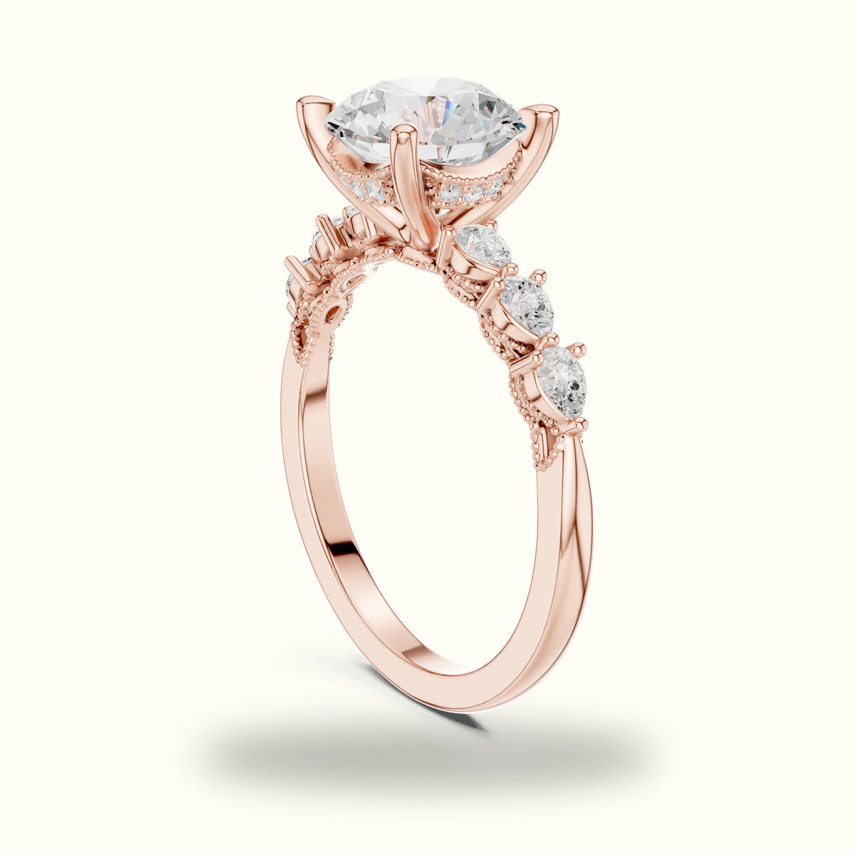 Round Vintage Hidden Halo Lab-Grown Diamond Engagement Ring — Rose gold, view 1 | Crystal N Cuts