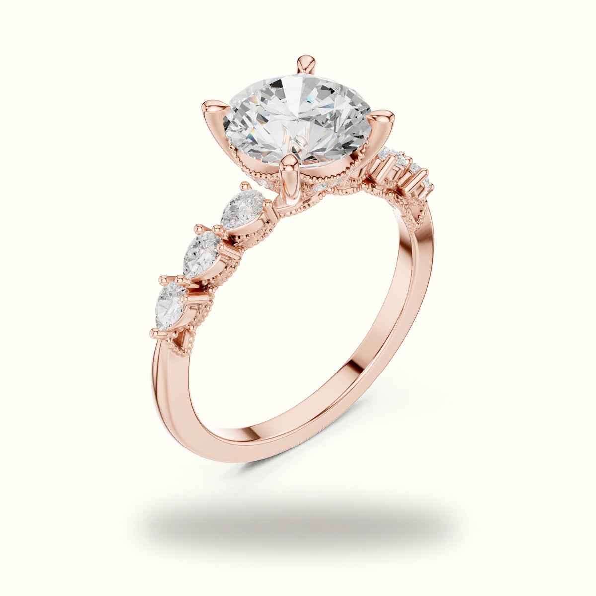 Round Vintage Hidden Halo Lab-Grown Diamond Engagement Ring — Rose gold, view 2 | Crystal N Cuts