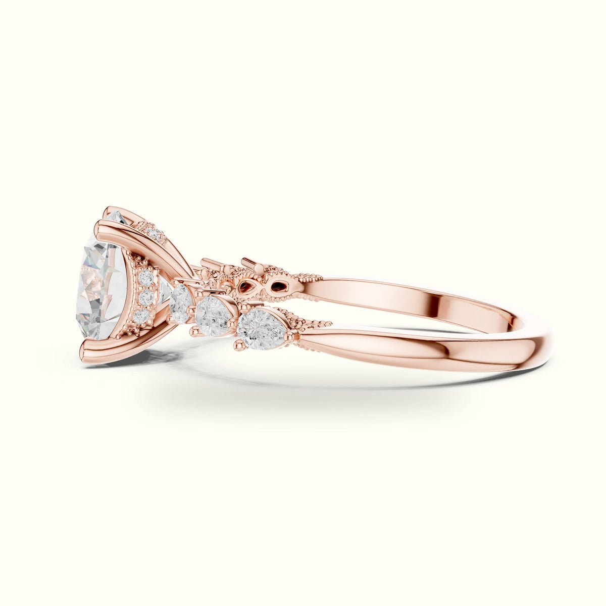 Round Vintage Hidden Halo Lab-Grown Diamond Engagement Ring — Rose gold, view 3 | Crystal N Cuts