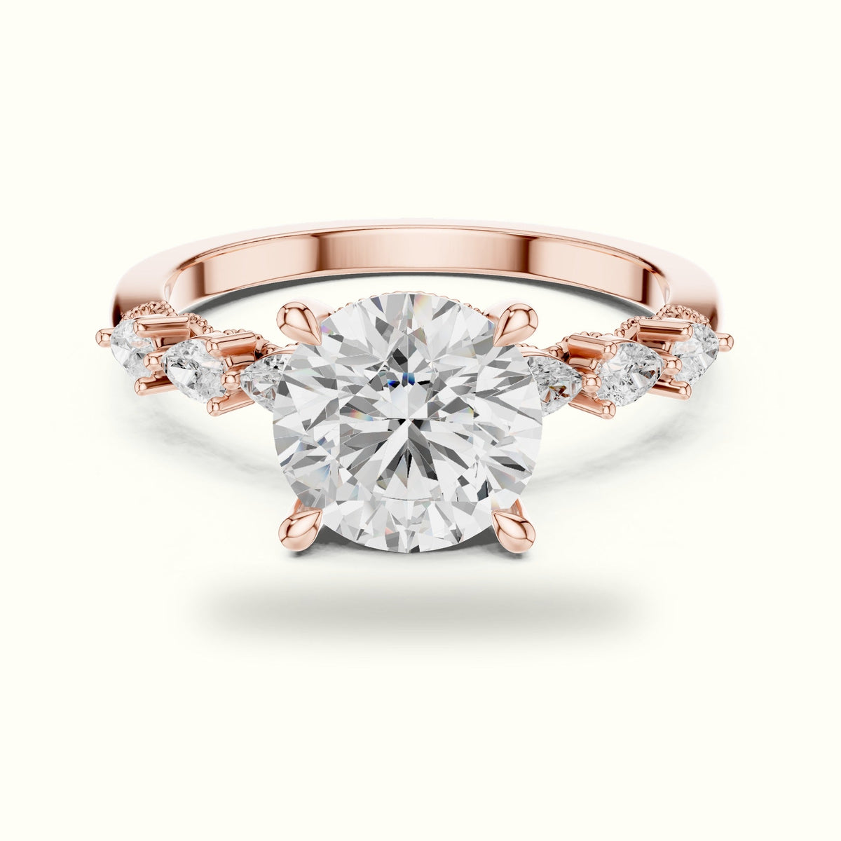 Round Vintage Hidden Halo Lab-Grown Diamond Engagement Ring — Rose gold, front view | Crystal N Cuts