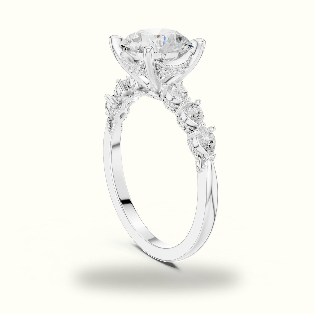 Round Vintage Hidden Halo Lab-Grown Diamond Engagement Ring — White gold, view 1 | Crystal N Cuts
