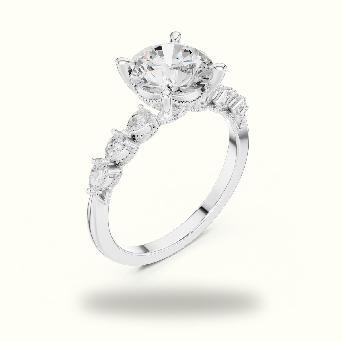 Round Vintage Hidden Halo Lab-Grown Diamond Engagement Ring — White gold, view 2 | Crystal N Cuts