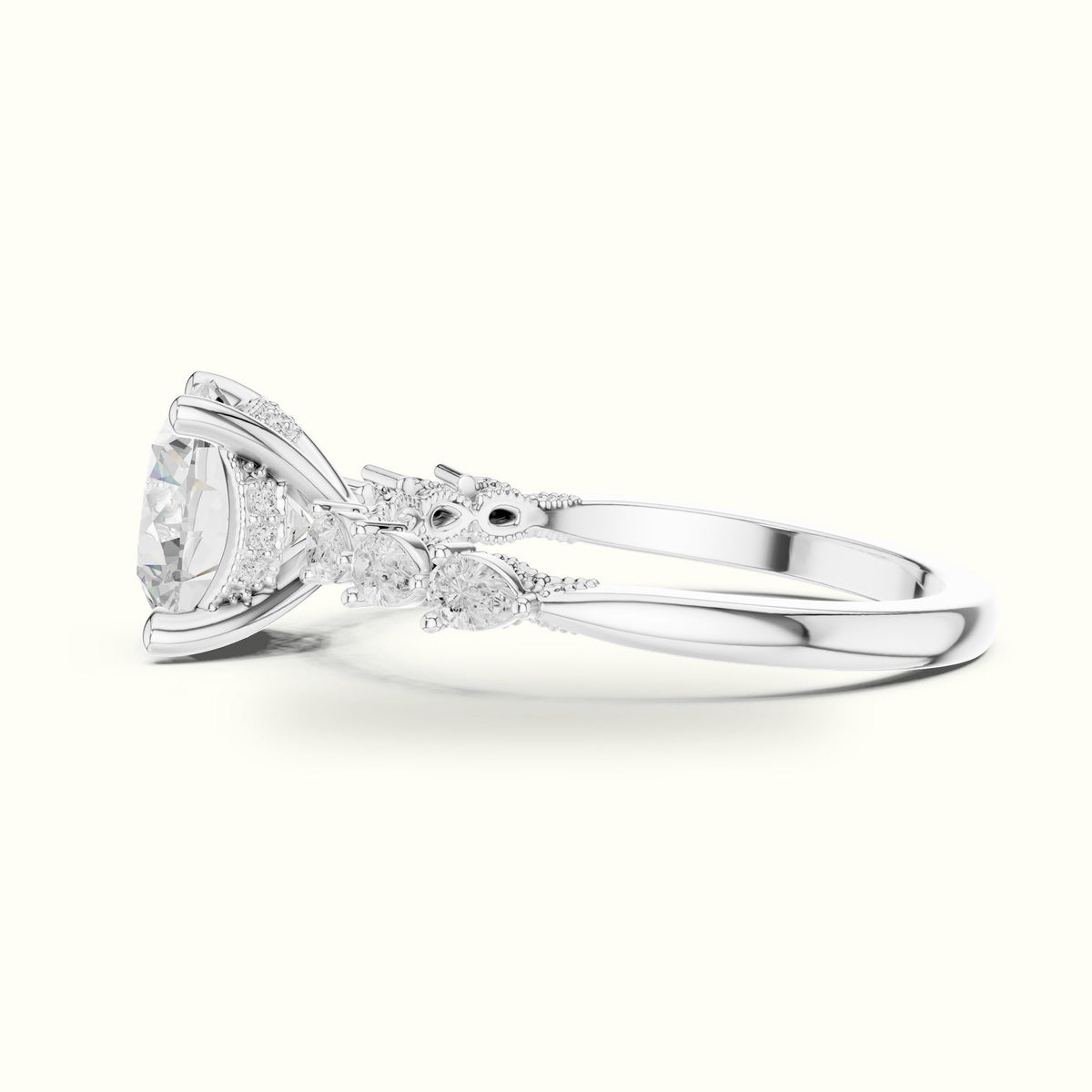 Round Vintage Hidden Halo Lab-Grown Diamond Engagement Ring — White gold, view 3 | Crystal N Cuts