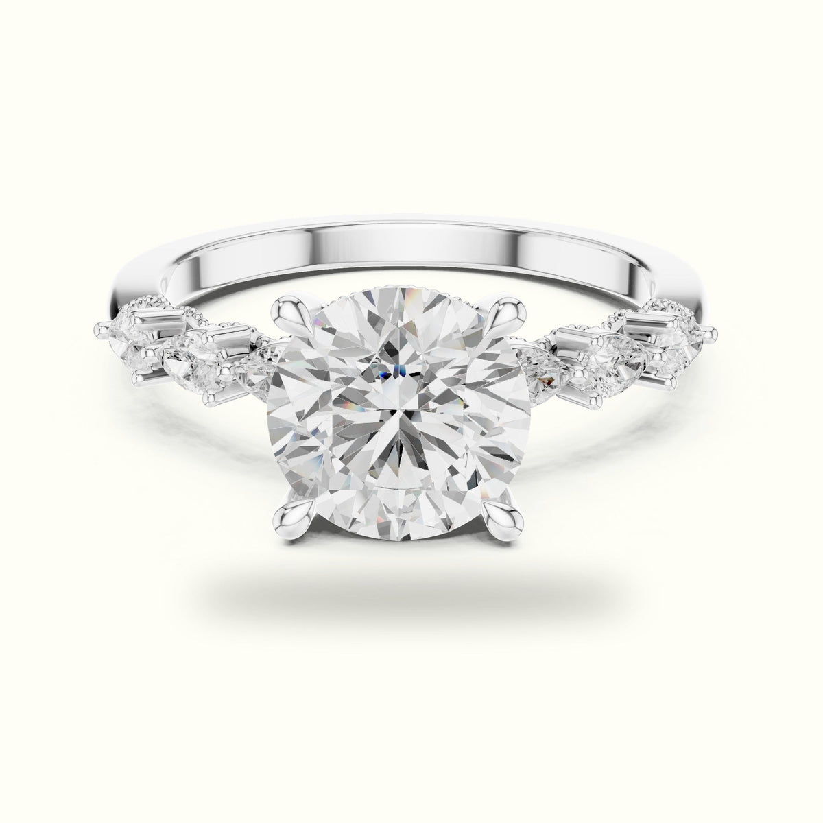 Round Vintage Hidden Halo Lab-Grown Diamond Engagement Ring — White gold, front view | Crystal N Cuts
