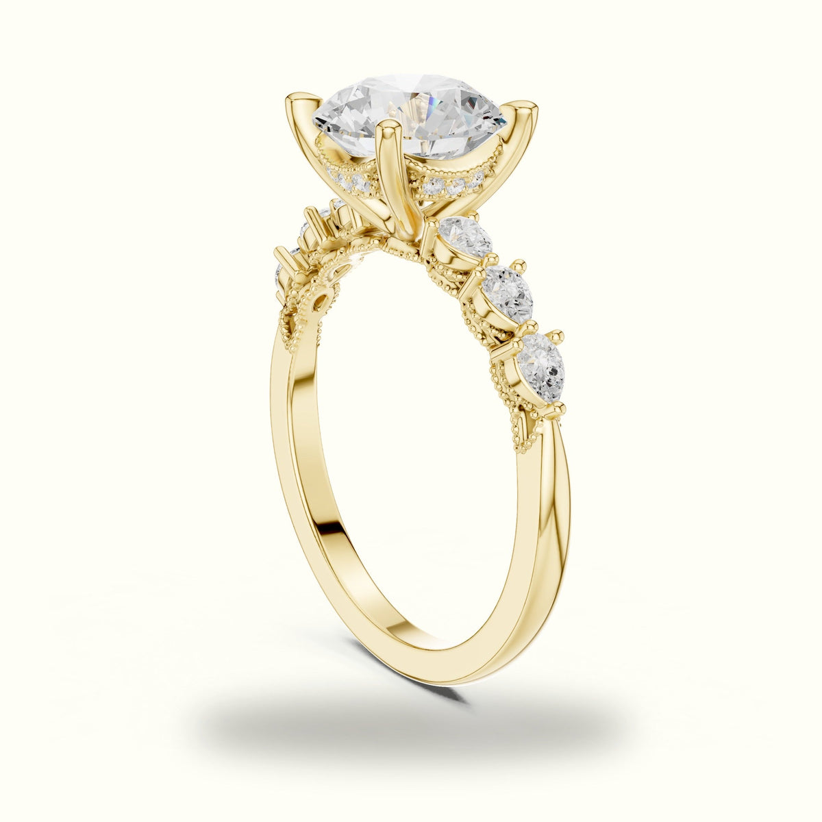 Round Vintage Hidden Halo Lab-Grown Diamond Engagement Ring — Yellow gold, view 1 | Crystal N Cuts