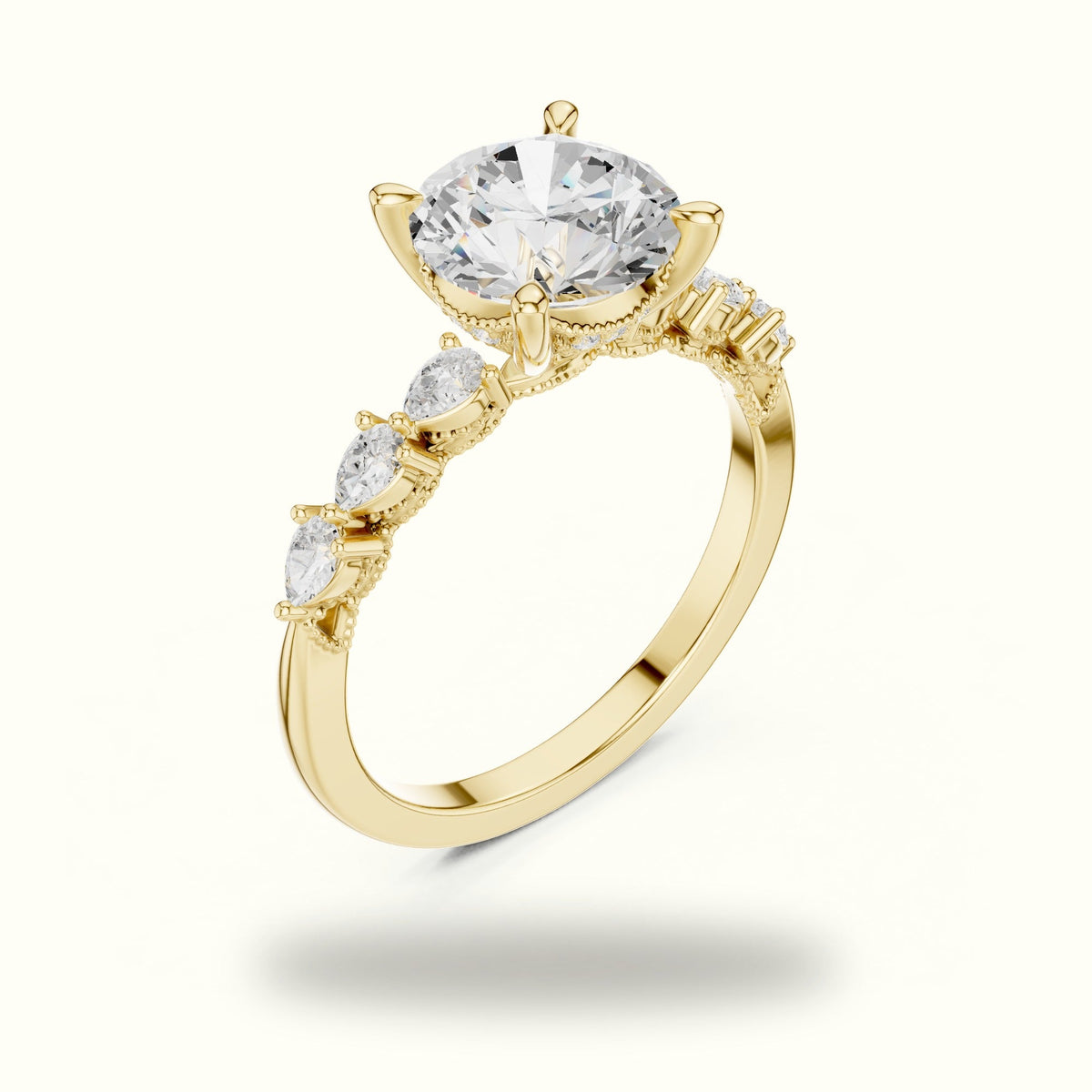 Round Vintage Hidden Halo Lab-Grown Diamond Engagement Ring — Yellow gold, view 2 | Crystal N Cuts