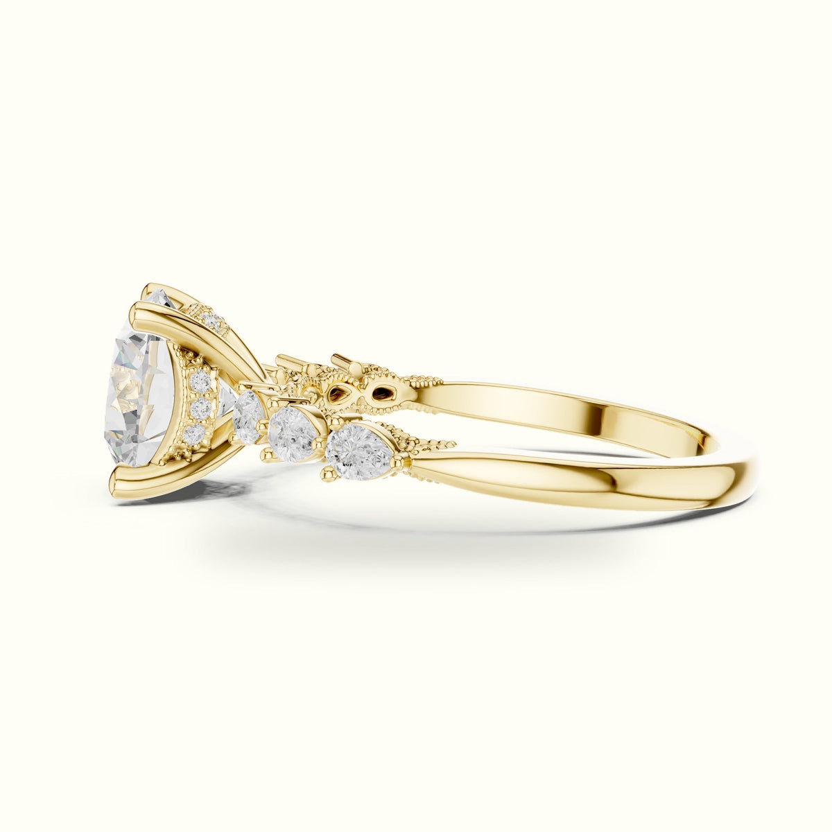 Round Vintage Hidden Halo Lab-Grown Diamond Engagement Ring — Yellow gold, view 3 | Crystal N Cuts
