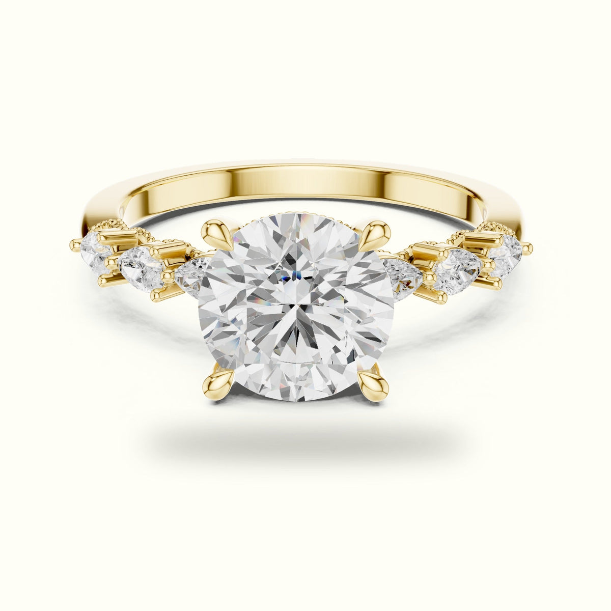 Round Vintage Hidden Halo Lab-Grown Diamond Engagement Ring — Yellow gold, front view | Crystal N Cuts