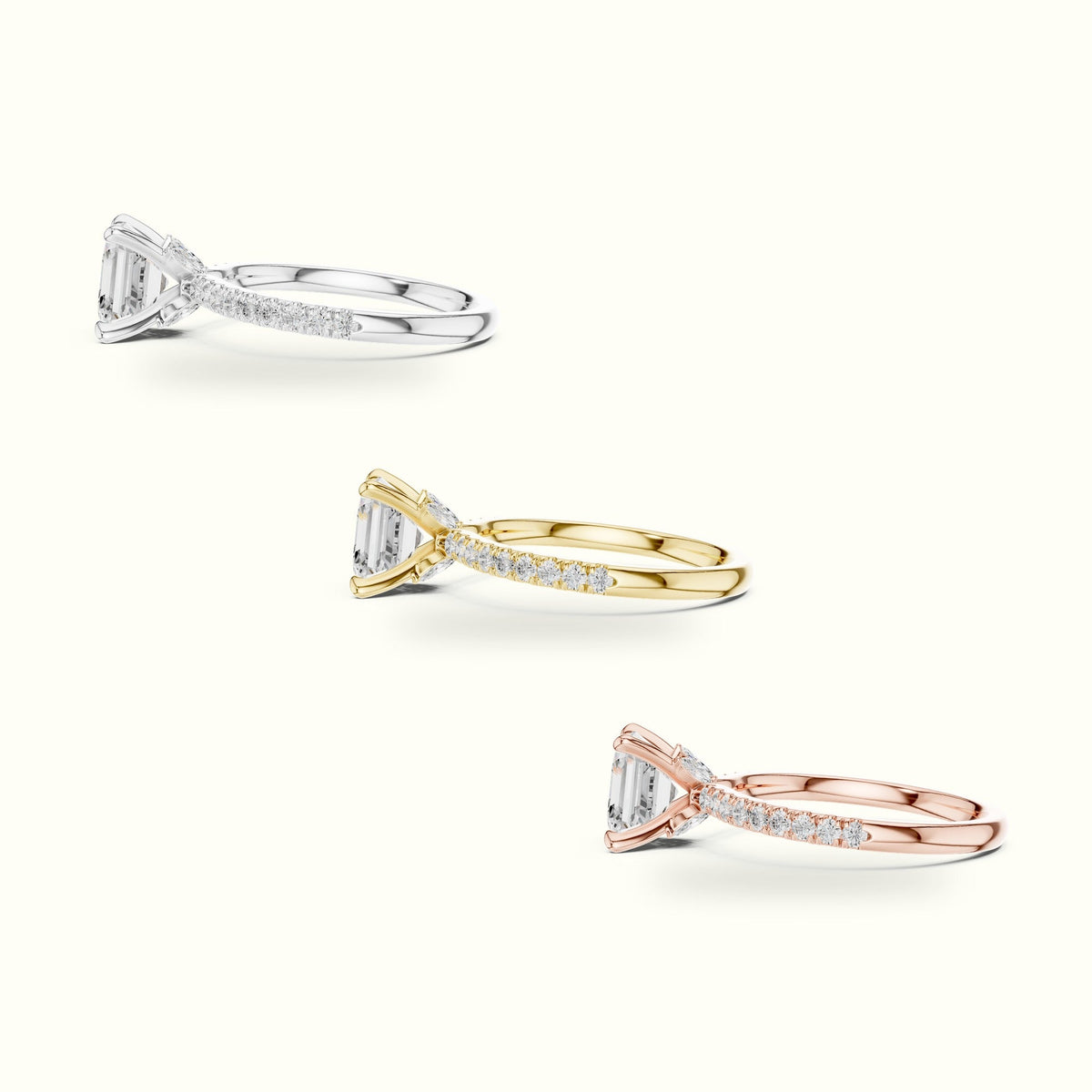 Asscher Cross-Over Hidden Halo Pavé Engagement Ring — White gold, in yellow, white and rose gold | Crystal N Cuts