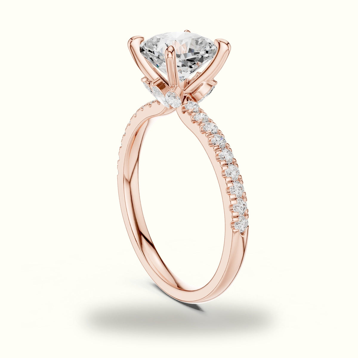 Cushion Cross-Over Hidden Halo Pavé Engagement Ring — Rose gold, view 1 | Crystal N Cuts