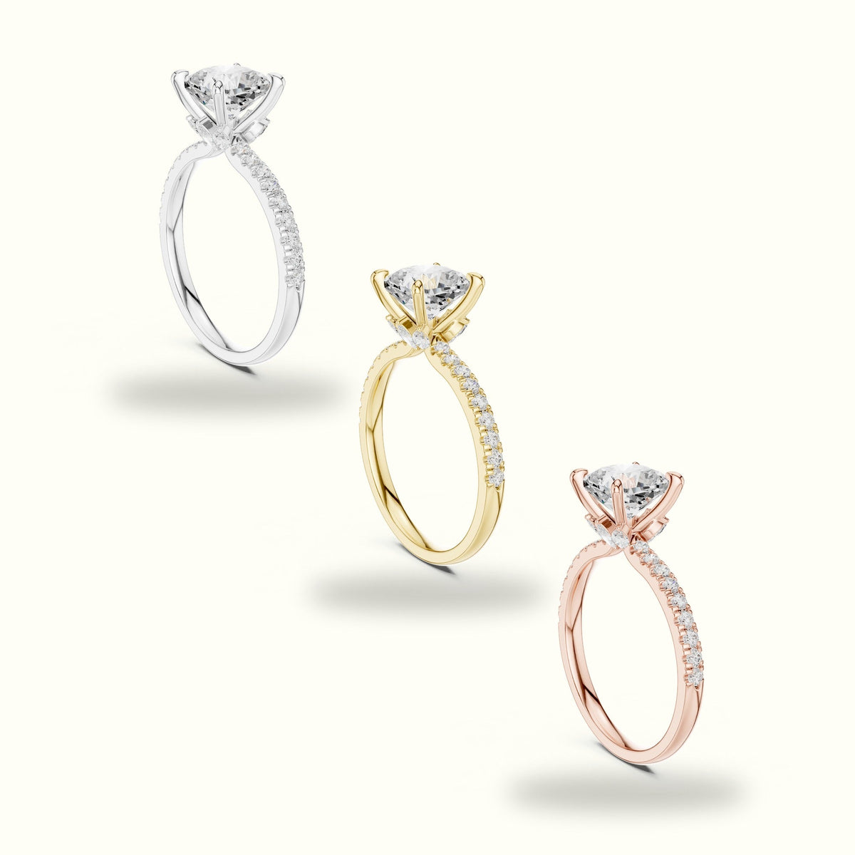 Cushion Cross-Over Hidden Halo Pavé Engagement Ring — White gold, in yellow, white and rose gold | Crystal N Cuts