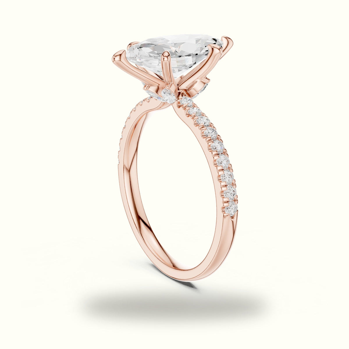 Marquise Cross-Over Hidden Halo Pavé Engagement Ring — Rose gold, view 1 | Crystal N Cuts
