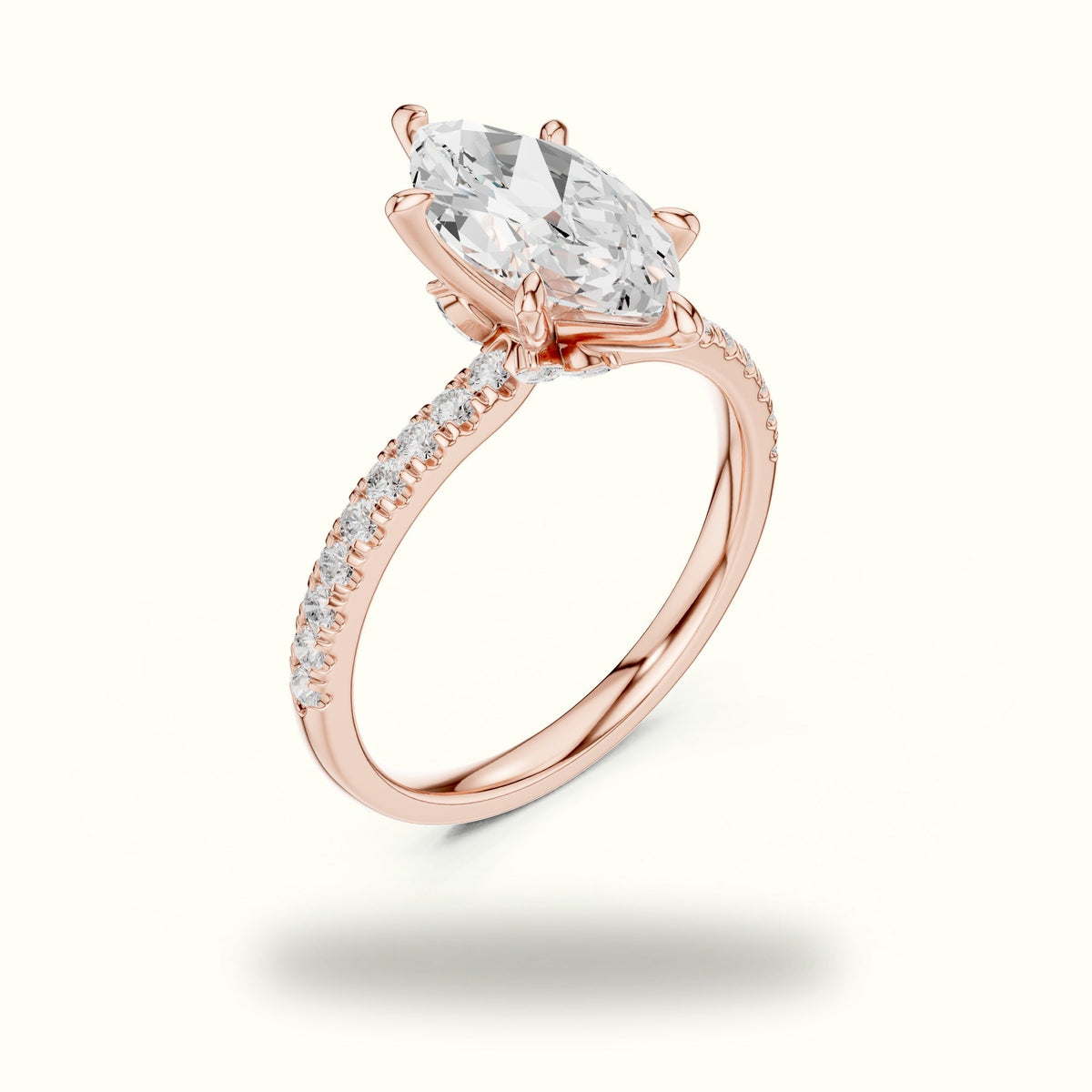 Marquise Cross-Over Hidden Halo Pavé Engagement Ring — Rose gold, view 2 | Crystal N Cuts