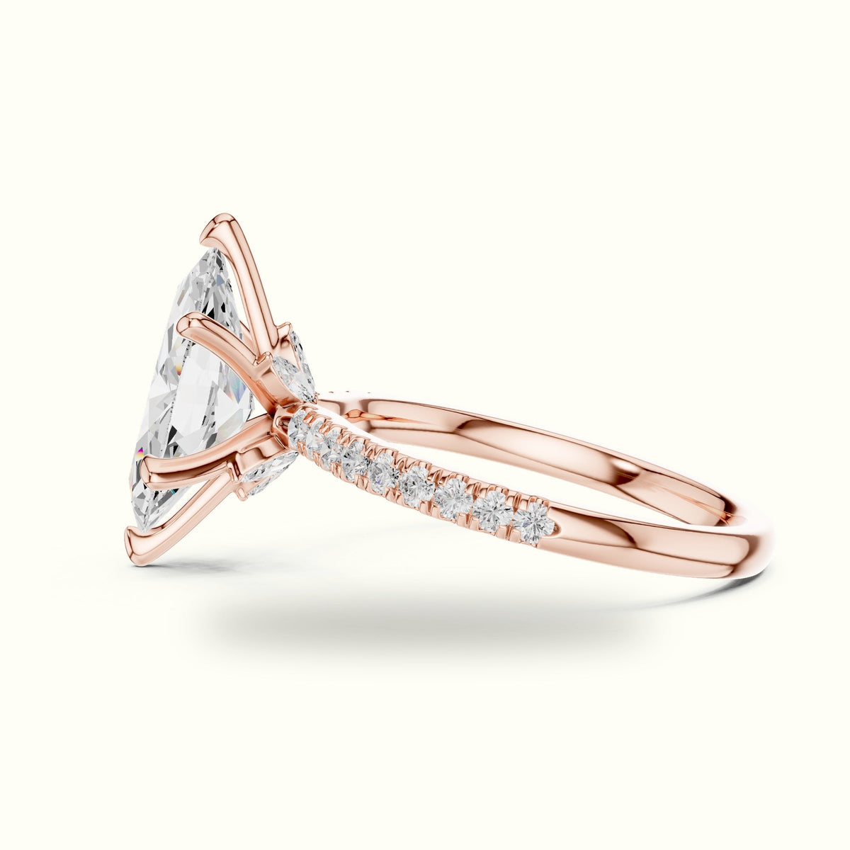 Marquise Cross-Over Hidden Halo Pavé Engagement Ring — Rose gold, view 3 | Crystal N Cuts