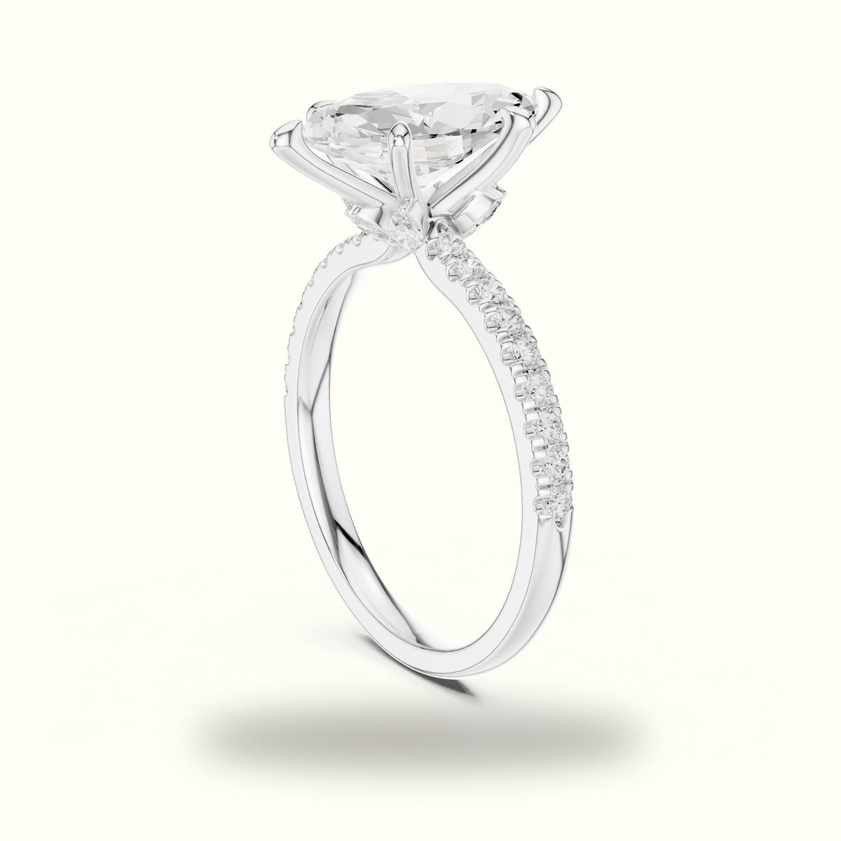Marquise Cross-Over Hidden Halo Pavé Engagement Ring — White gold, view 1 | Crystal N Cuts