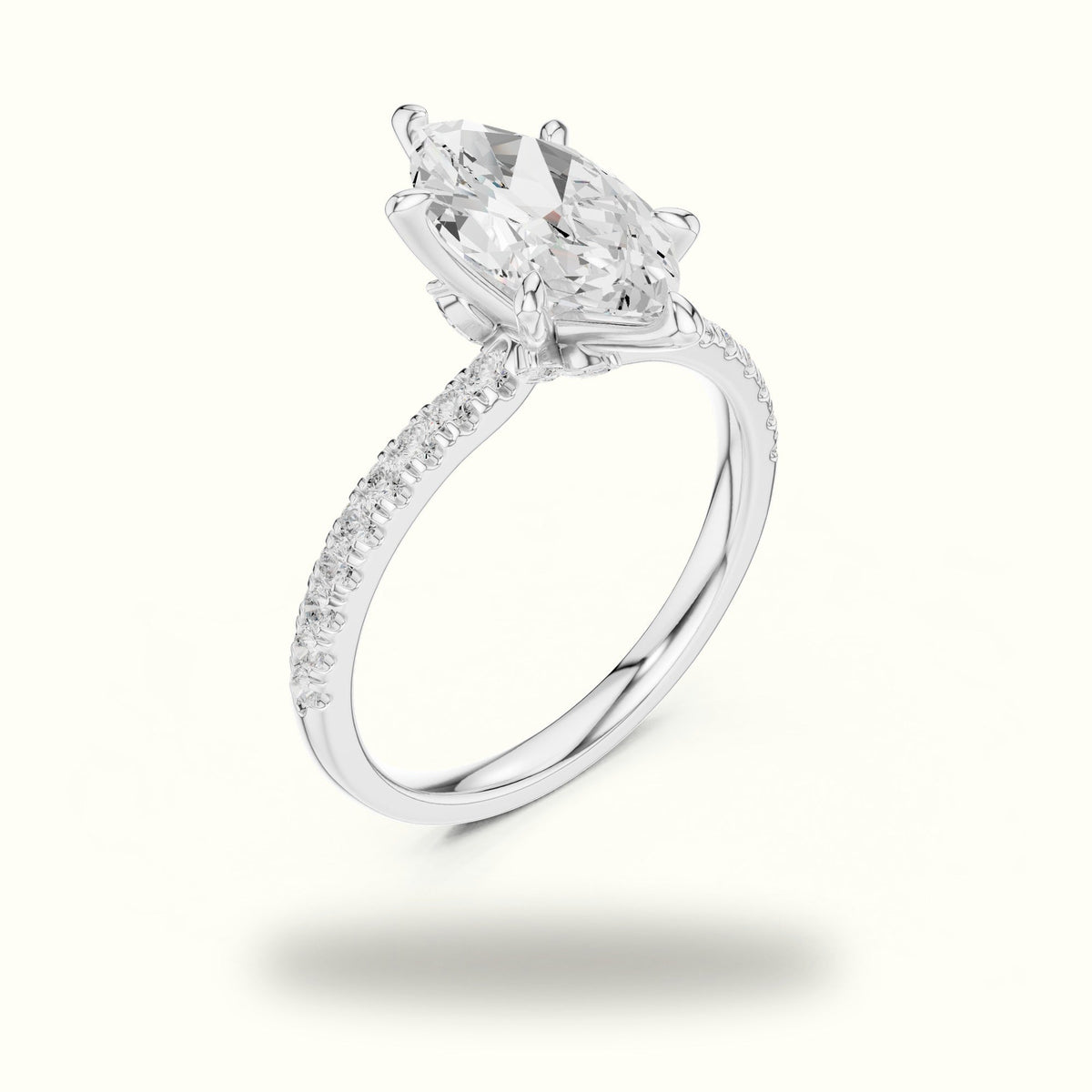 Marquise Cross-Over Hidden Halo Pavé Engagement Ring — White gold, view 2 | Crystal N Cuts