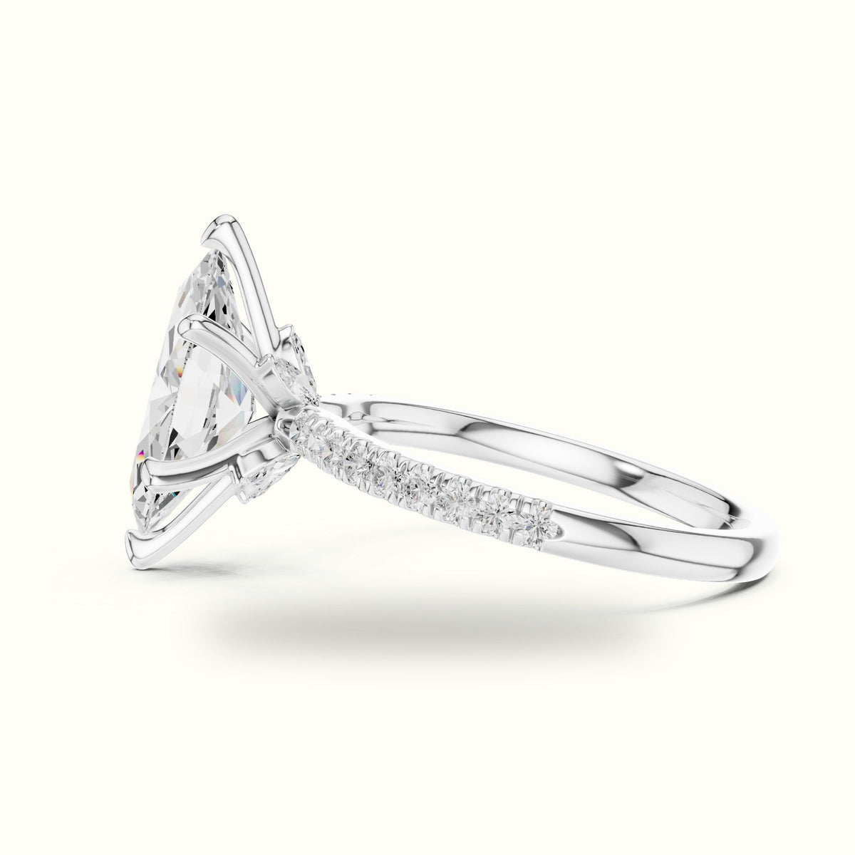Marquise Cross-Over Hidden Halo Pavé Engagement Ring — White gold, view 3 | Crystal N Cuts