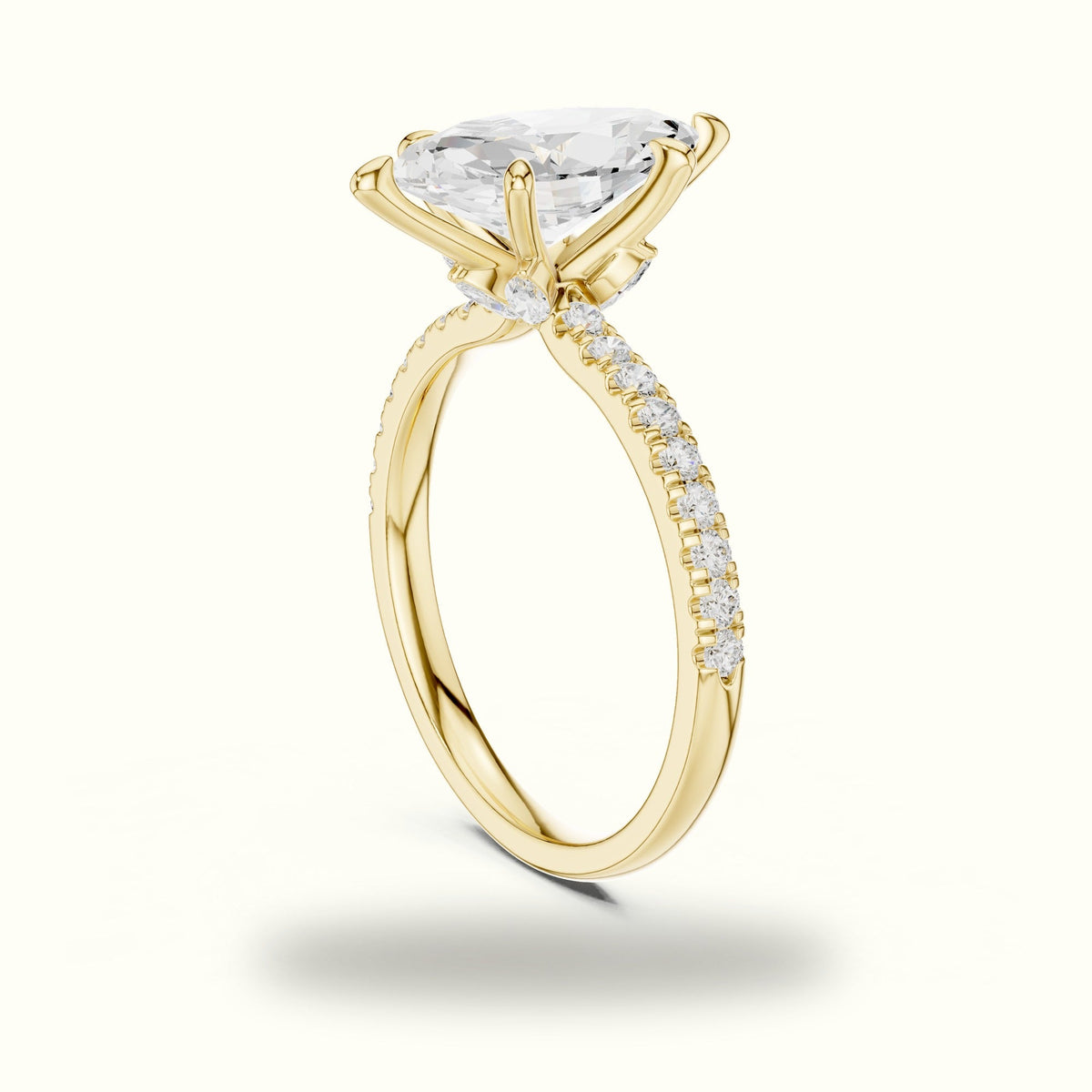 Marquise Cross-Over Hidden Halo Pavé Engagement Ring — Yellow gold, view 1 | Crystal N Cuts