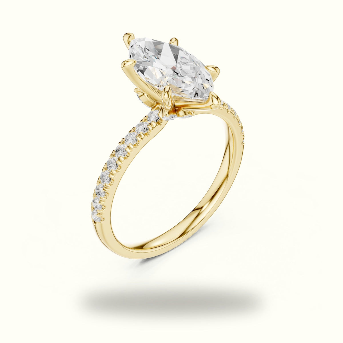 Marquise Cross-Over Hidden Halo Pavé Engagement Ring — Yellow gold, view 2 | Crystal N Cuts