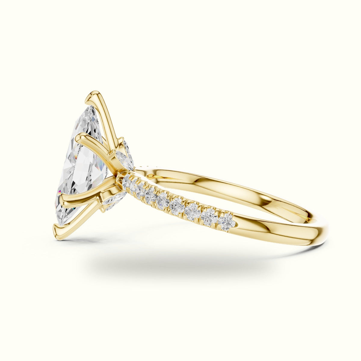 Marquise Cross-Over Hidden Halo Pavé Engagement Ring — Yellow gold, view 3 | Crystal N Cuts
