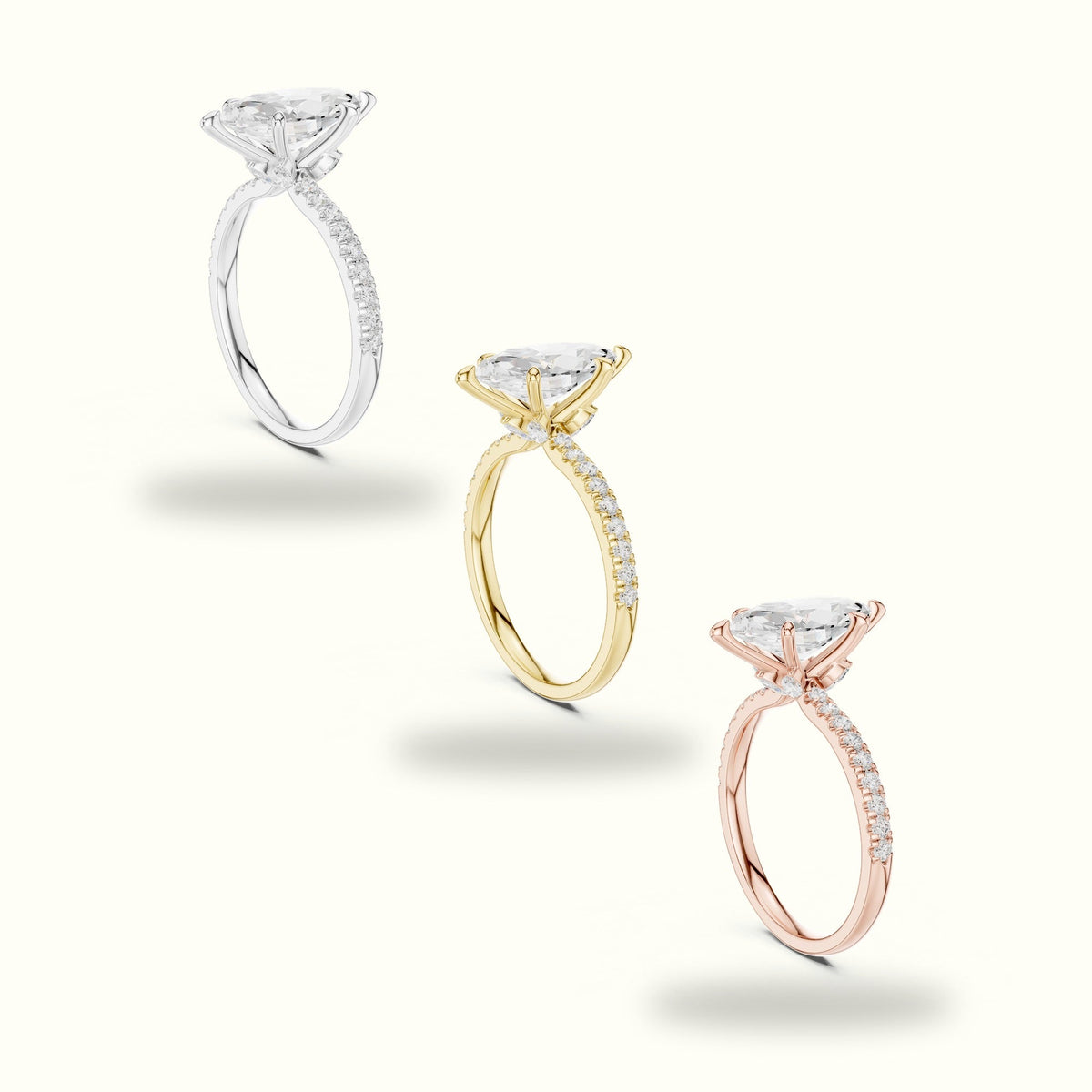 Marquise Cross-Over Hidden Halo Pavé Engagement Ring — Yellow gold, in yellow, white and rose gold | Crystal N Cuts