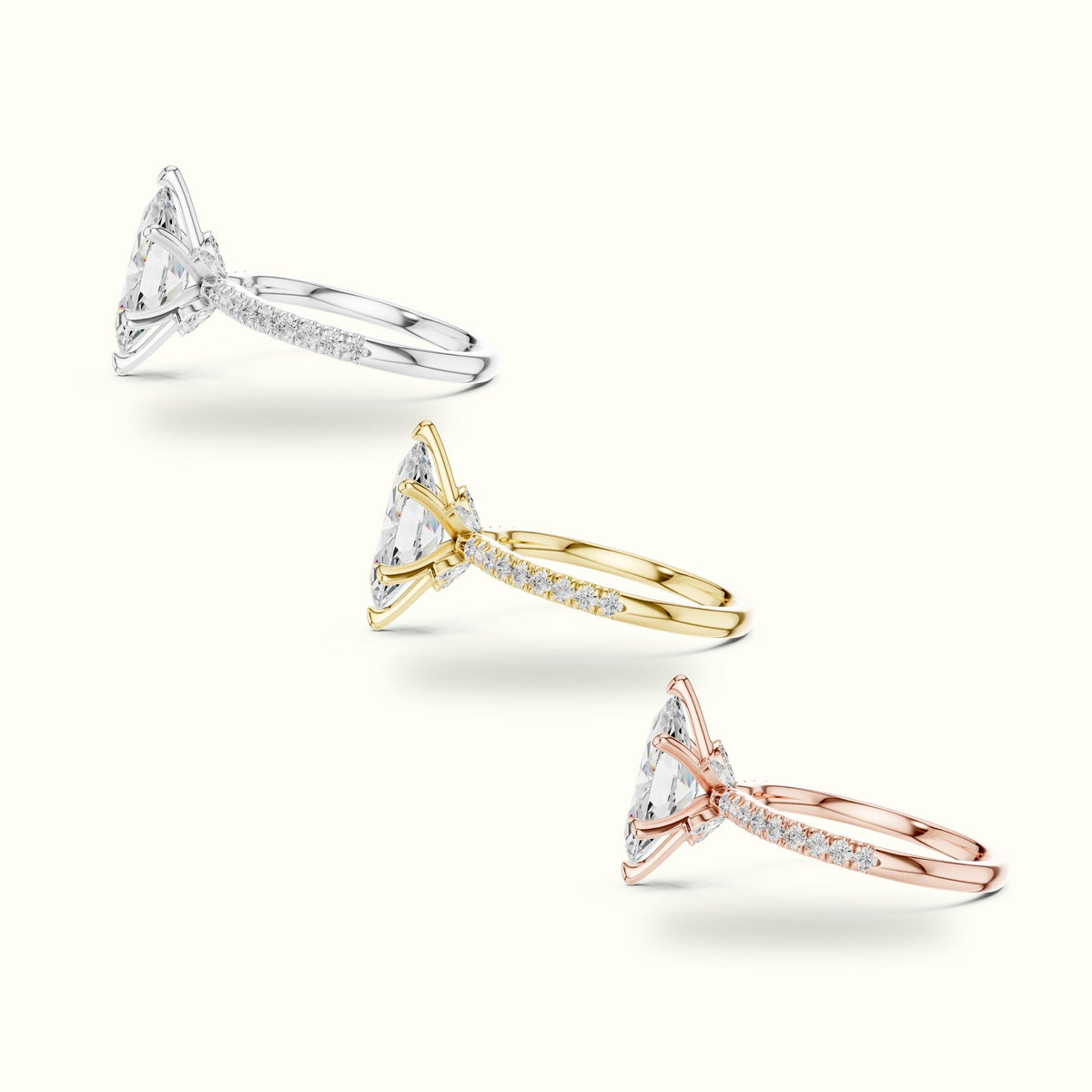 Marquise Cross-Over Hidden Halo Pavé Engagement Ring — Yellow gold, in yellow, white and rose gold | Crystal N Cuts