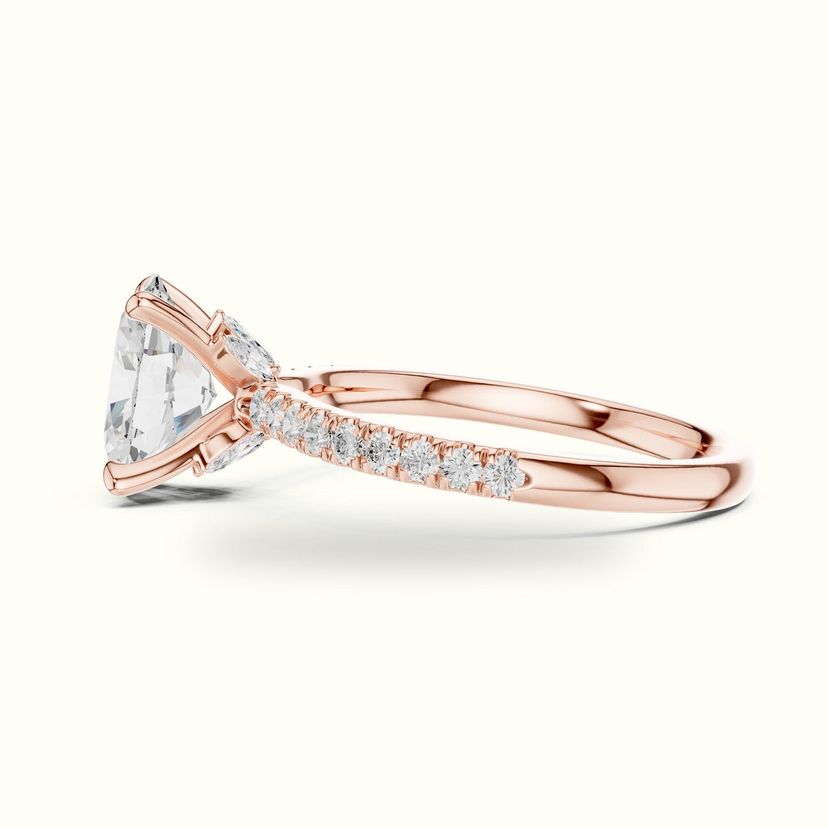 Oval Cross-Over Hidden Halo Pavé Engagement Ring — Rose gold, view 3 | Crystal N Cuts
