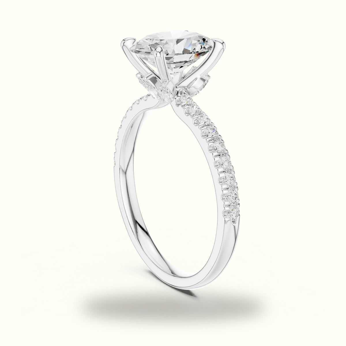 Oval Cross-Over Hidden Halo Pavé Engagement Ring — White gold, view 1 | Crystal N Cuts