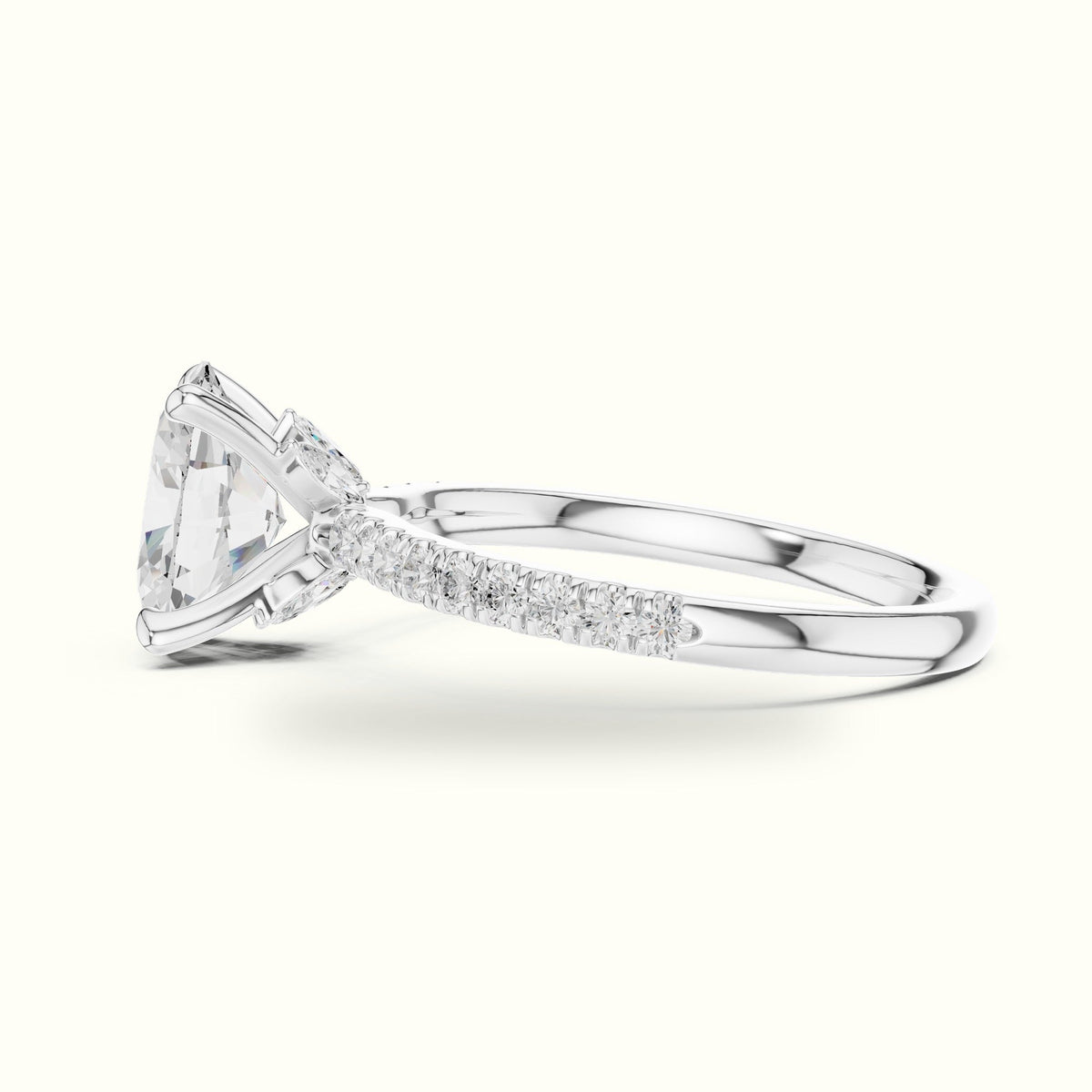 Oval Cross-Over Hidden Halo Pavé Engagement Ring — White gold, view 3 | Crystal N Cuts