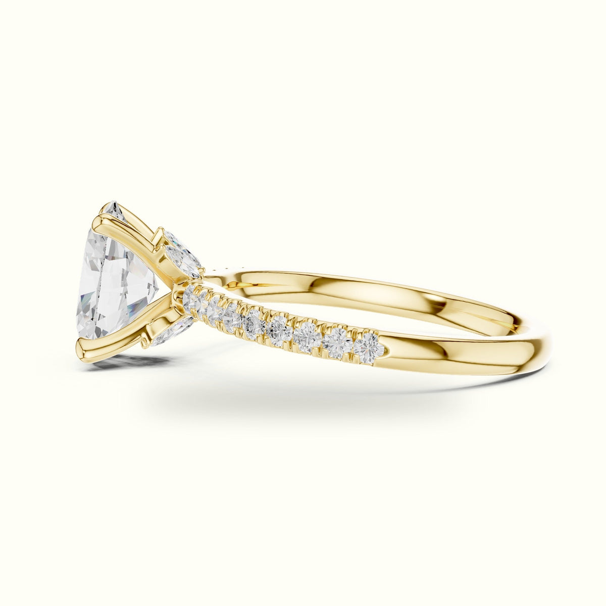 Oval Cross-Over Hidden Halo Pavé Engagement Ring — Yellow gold, view 3 | Crystal N Cuts