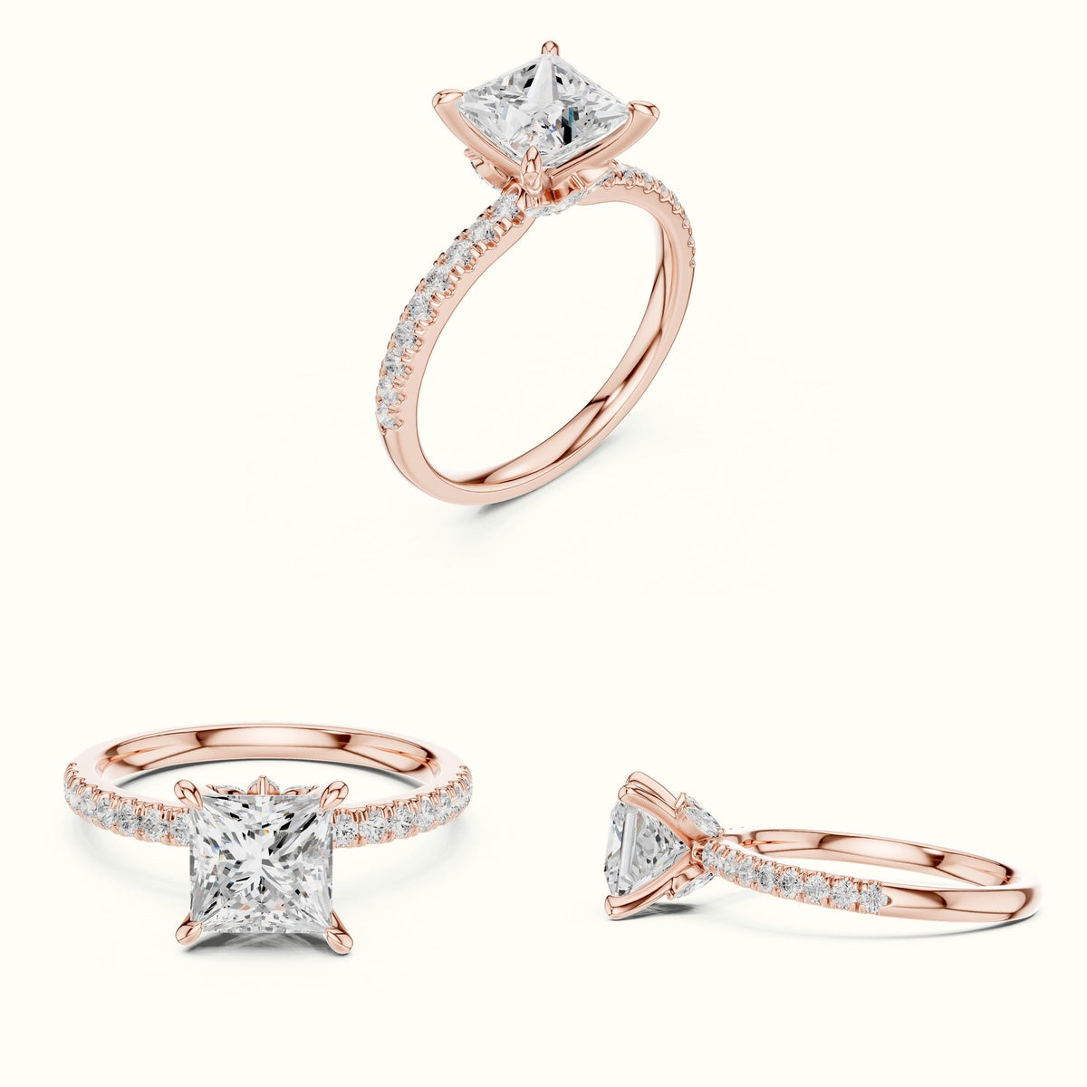 Princess-Cut Lab-Grown Diamond Solitaire Engagement Ring — Rose gold, on the hand | Crystal N Cuts