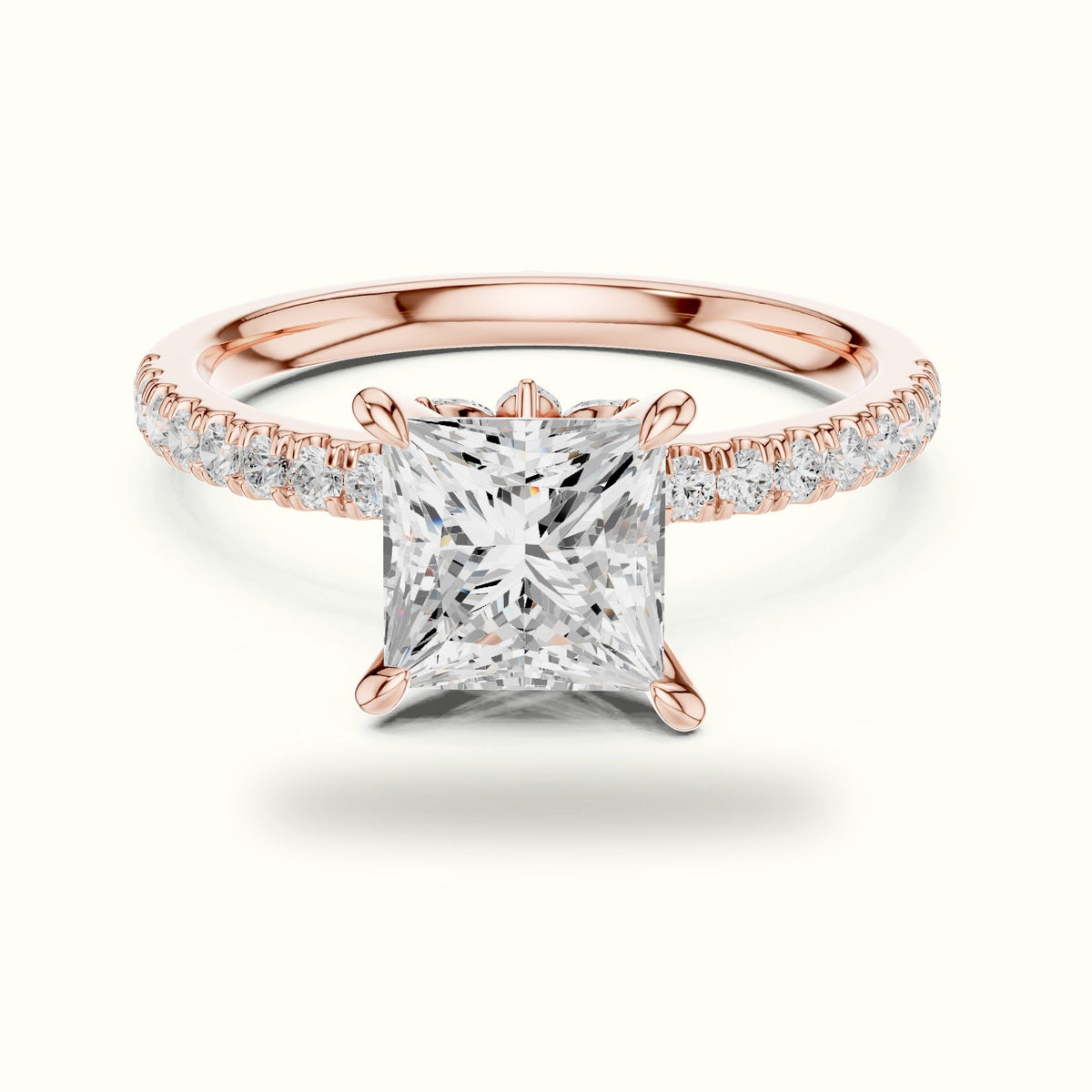 Princess-Cut Lab-Grown Diamond Solitaire Engagement Ring — Rose gold, front view | Crystal N Cuts