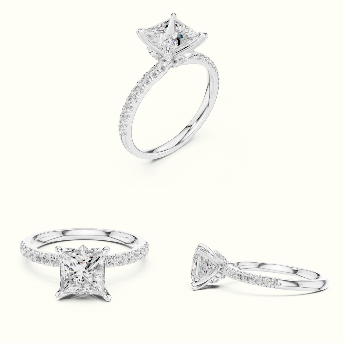 Princess-Cut Lab-Grown Diamond Solitaire Engagement Ring — White gold, on the hand | Crystal N Cuts