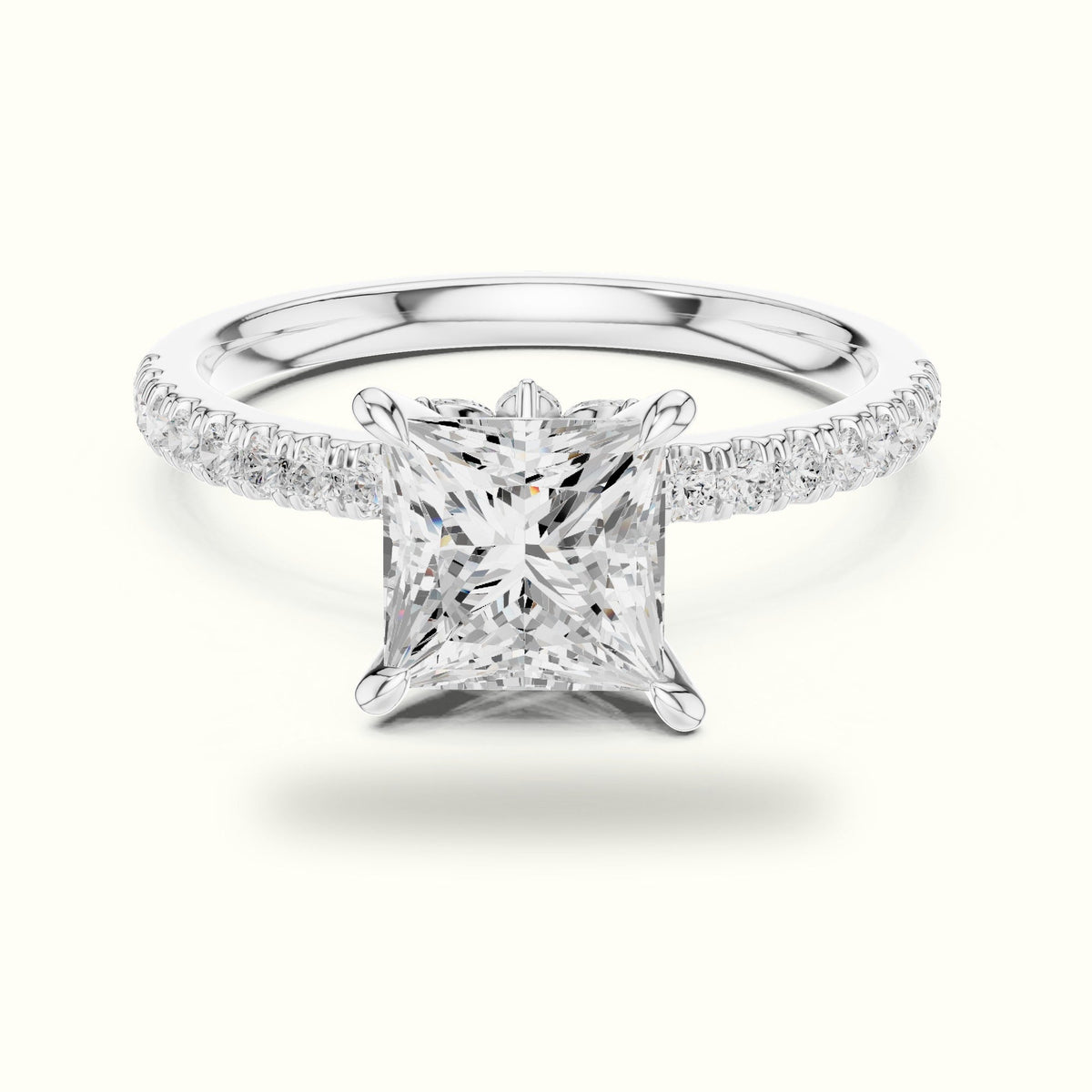 Princess-Cut Lab-Grown Diamond Solitaire Engagement Ring — White gold, front view | Crystal N Cuts