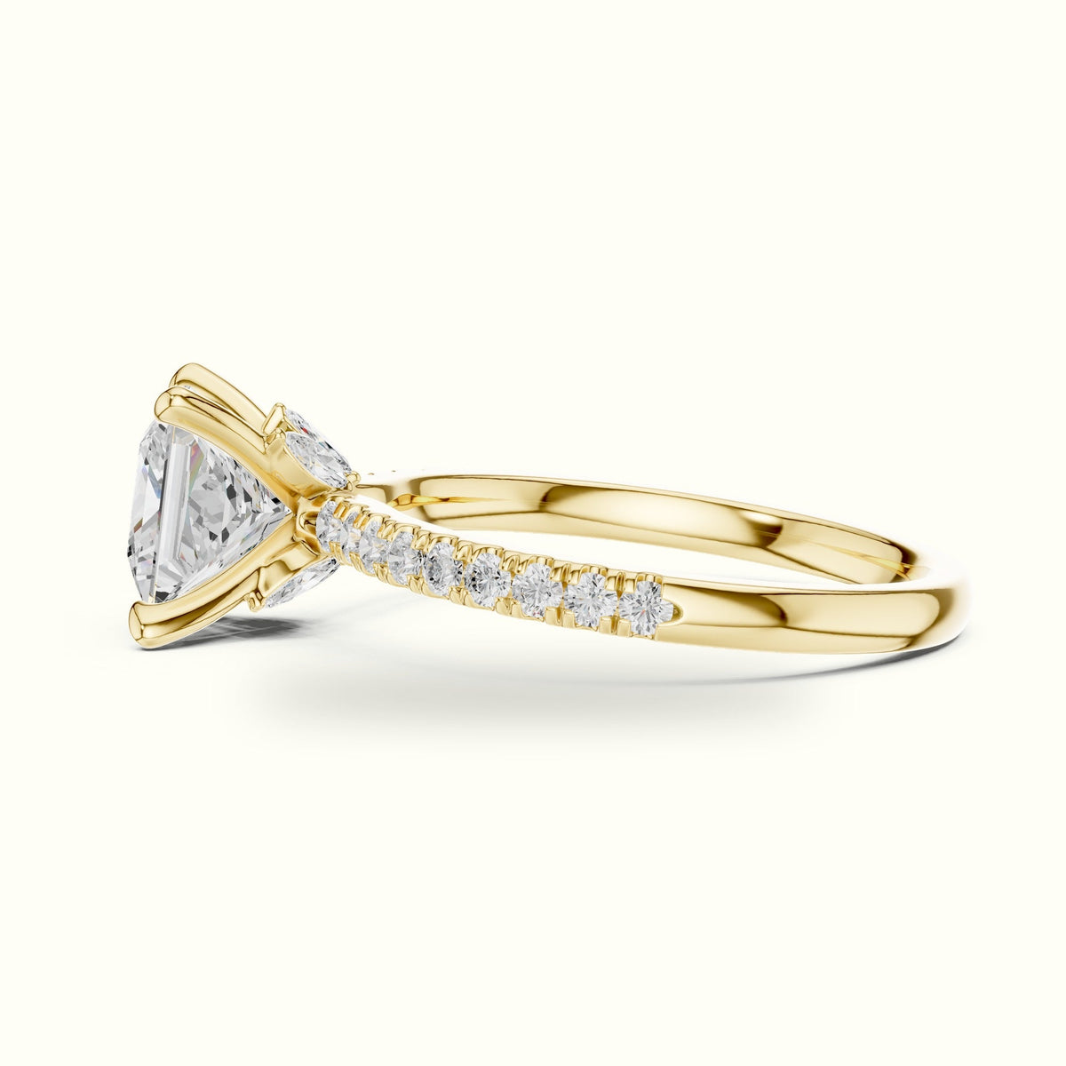 Princess-Cut Lab-Grown Diamond Solitaire Engagement Ring — Yellow gold, view 3 | Crystal N Cuts