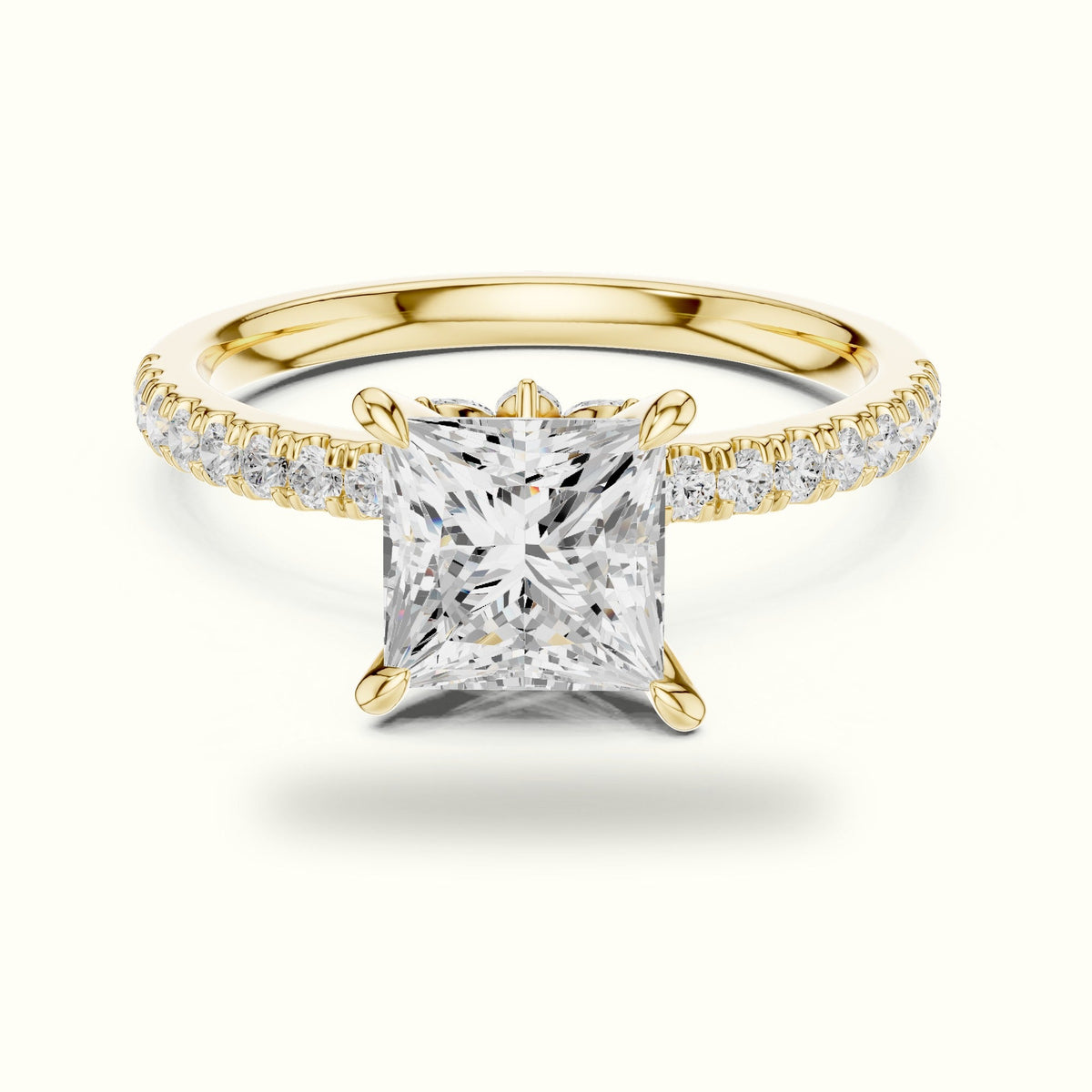 Princess-Cut Lab-Grown Diamond Solitaire Engagement Ring — Yellow gold, front view | Crystal N Cuts