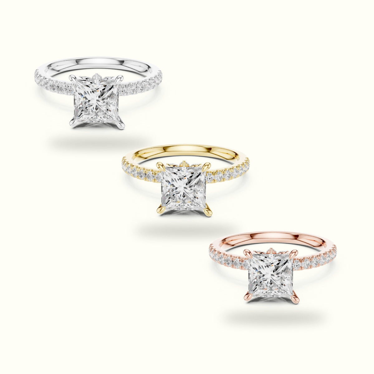 Princess-Cut Lab-Grown Diamond Solitaire Engagement Ring — Yellow gold, front view | Crystal N Cuts